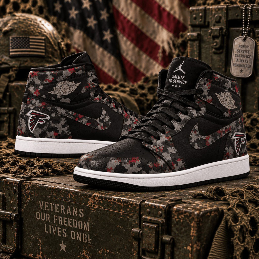 Atlanta Falcons 2026 Salute to Service Black Camo Sneakers Atlanta Falcons Merch Gifts For Fans