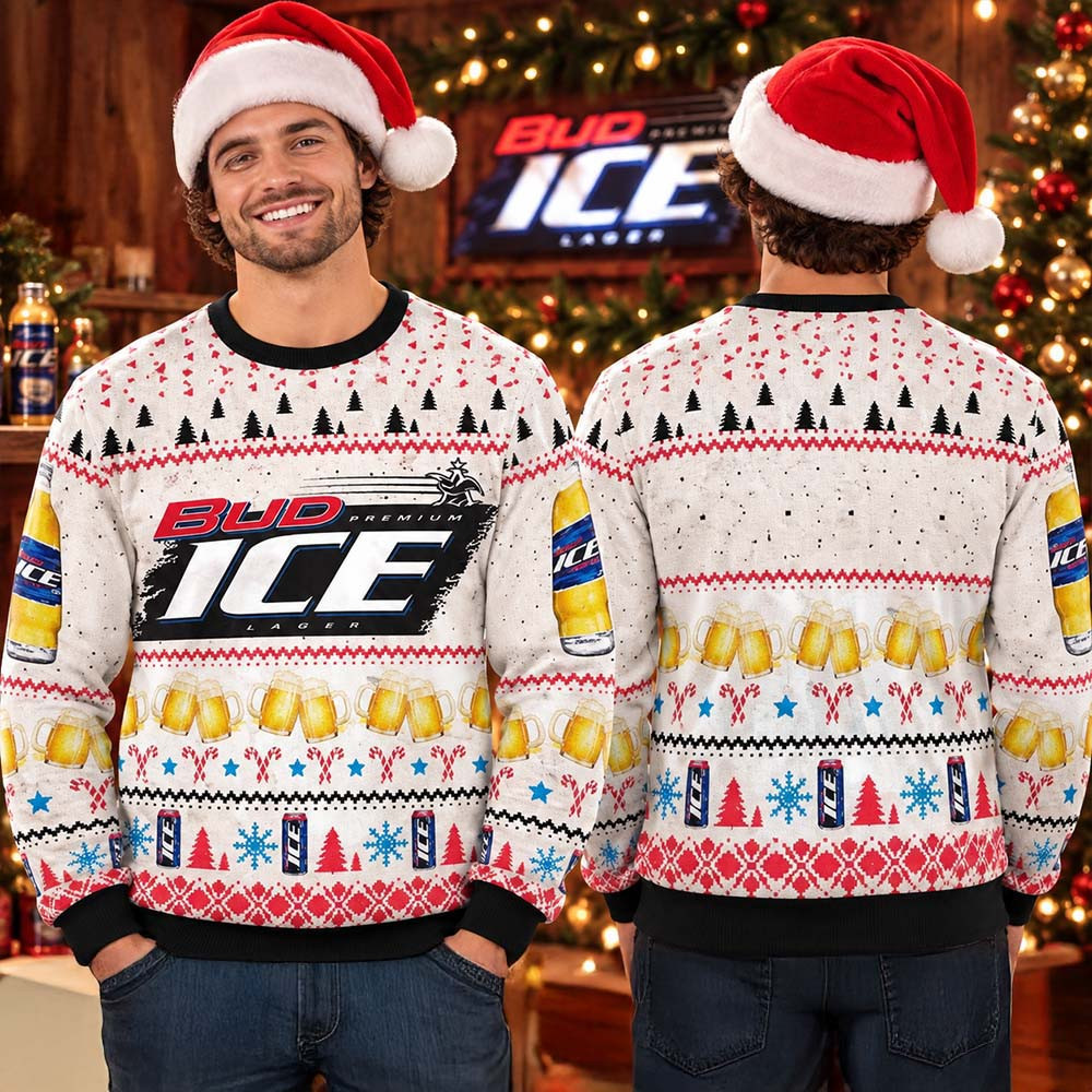 Bud Ice Lager Beer Christmas Ugly Sweater Funny Christmas Apparel Xmas Gifts For Beer Lovers 1 - Unicasport Bud Ice Lager Beer Christmas Ugly Sweater Funny Christmas Apparel Xmas Gifts For Beer Lovers