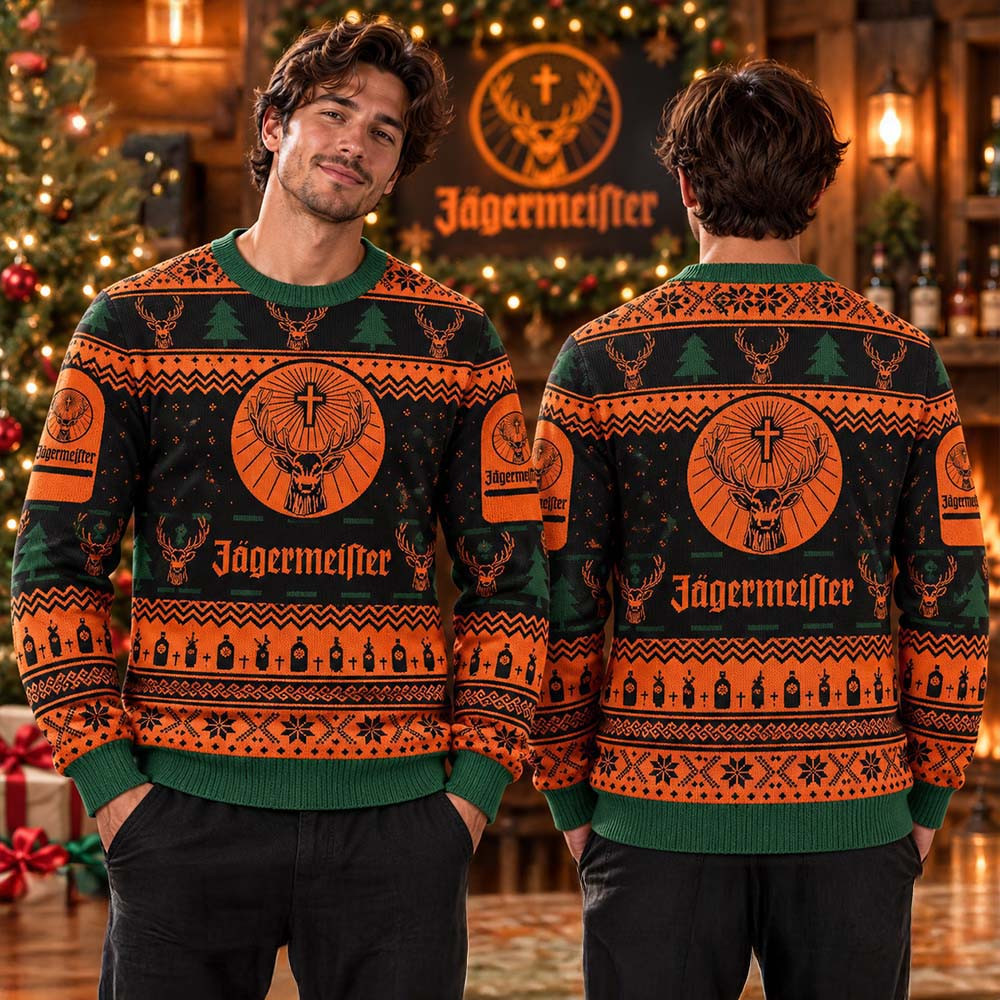 Jagermeister Snowflakes And Pine Tree Ugly Christmas Sweater Xmas Apparel Gifts For Brother 1 - Unicasport Jagermeister Snowflakes And Pine Tree Ugly Christmas Sweater Xmas Apparel Gifts For Brother