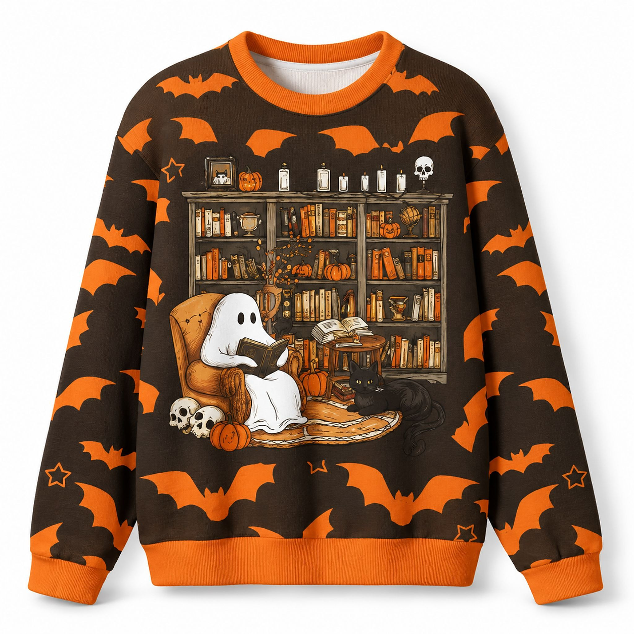 Reading Ghost And Black Cat Halloween Ugly Sweater Spooky Season Clothing Gifts For Wife 1 - Unicasport Reading Ghost And Black Cat Halloween Ugly Sweater Spooky Season Clothing Gifts For Wife