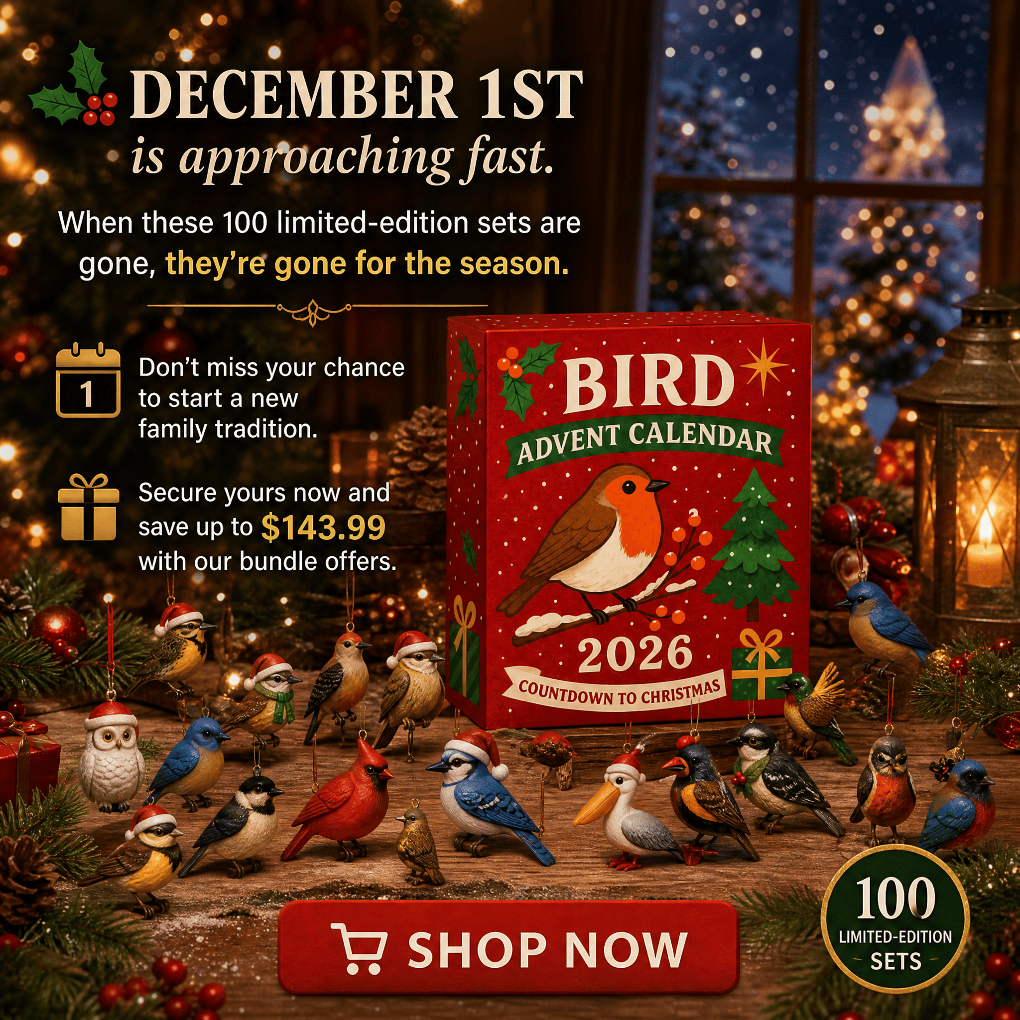 Bird Advent Calendar 2026 24 Day Acrylic Ornaments Christmas Countdown Bird Lover Gift