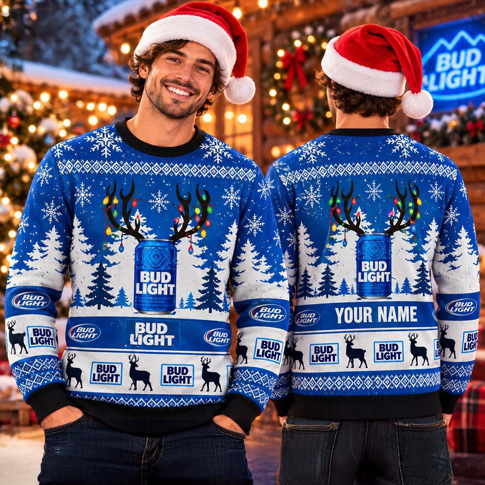Personalized Bud Light Reindeer Can Christmas Ugly Sweater Xmas Clothing Gifts For Brother 1 - Unicasport Personalized Bud Light Reindeer Can Christmas Ugly Sweater Xmas Clothing Gifts For Brother