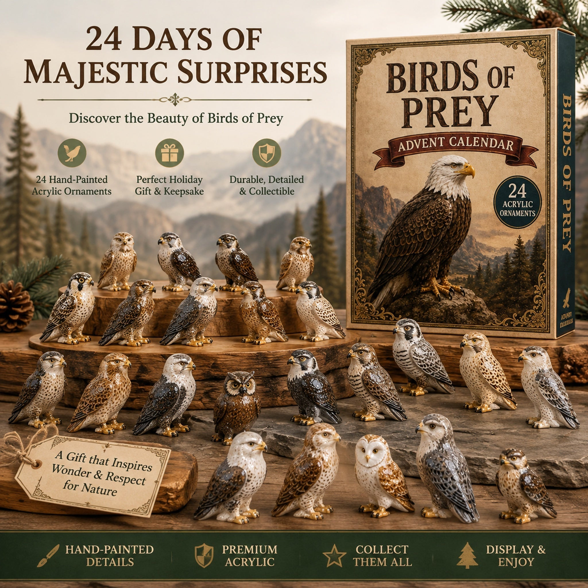 Birds Of Prey Advent Calendar 2026 24 Day Ornaments Christmas Countdown Bird Lover Gift