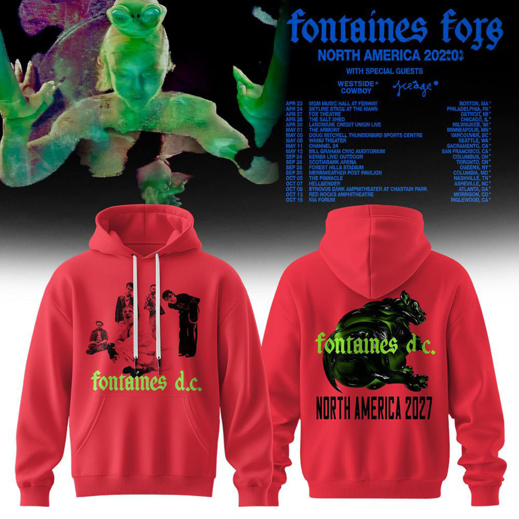 Fontaines DC Merch North America 2027 Tour Hoodie Red Gifts For Fontaines DC Fans 1 - Unicasport Fontaines DC Merch North America 2027 Tour Hoodie Red Gifts For Fontaines DC Fans