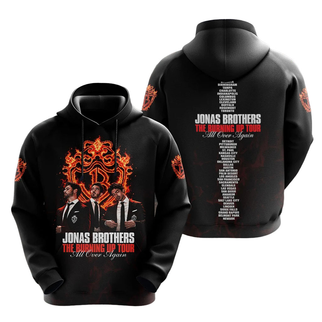 Jonas Brothers Merch The Burning Up Tour All Over Again 2026 Hoodie Pop Band Gear Fan Gift 1 - Unicasport Jonas Brothers Merch The Burning Up Tour All Over Again 2026 Hoodie Pop Band Gear Fan Gift