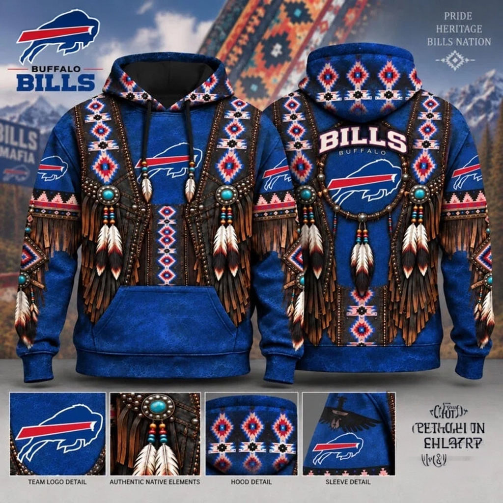 Buffalo Bills Heritage Western Native Inspired Football Hoodie Bills Merch Gifts For Football Fan