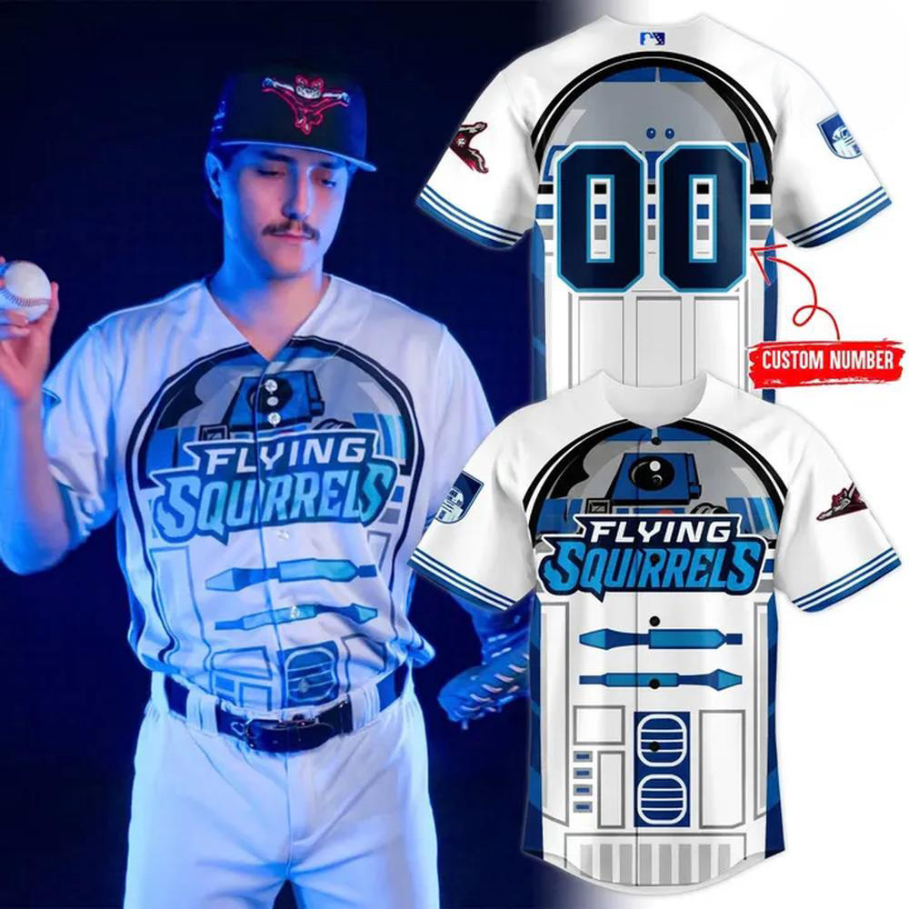 Custom Richmond Flying Squirrels Merch R2 D2 Star Wars Baseball Jersey Gifts For Baseball Lover 1 - Unicasport Custom Richmond Flying Squirrels Merch R2 D2 Star Wars Baseball Jersey Gifts For Baseball Lover
