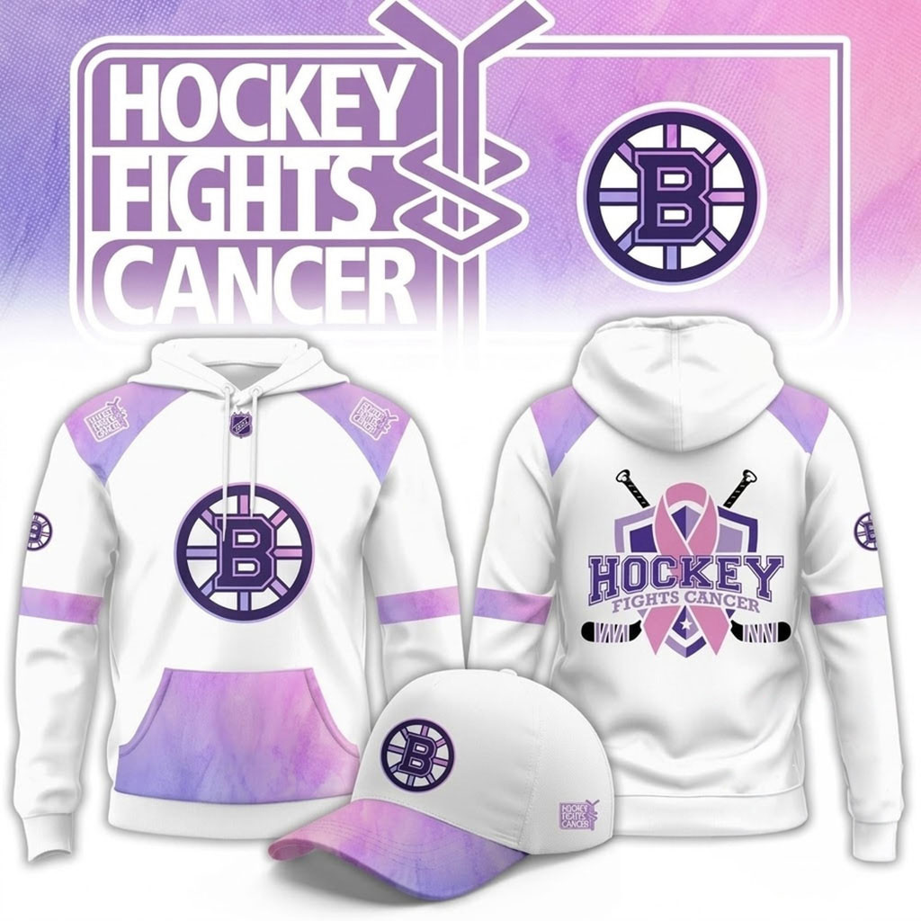 Boston Bruins Hockey Fights Cancer 2026 Hoodie Boston Bruins Merch Gift Ideas For Hockey Fans