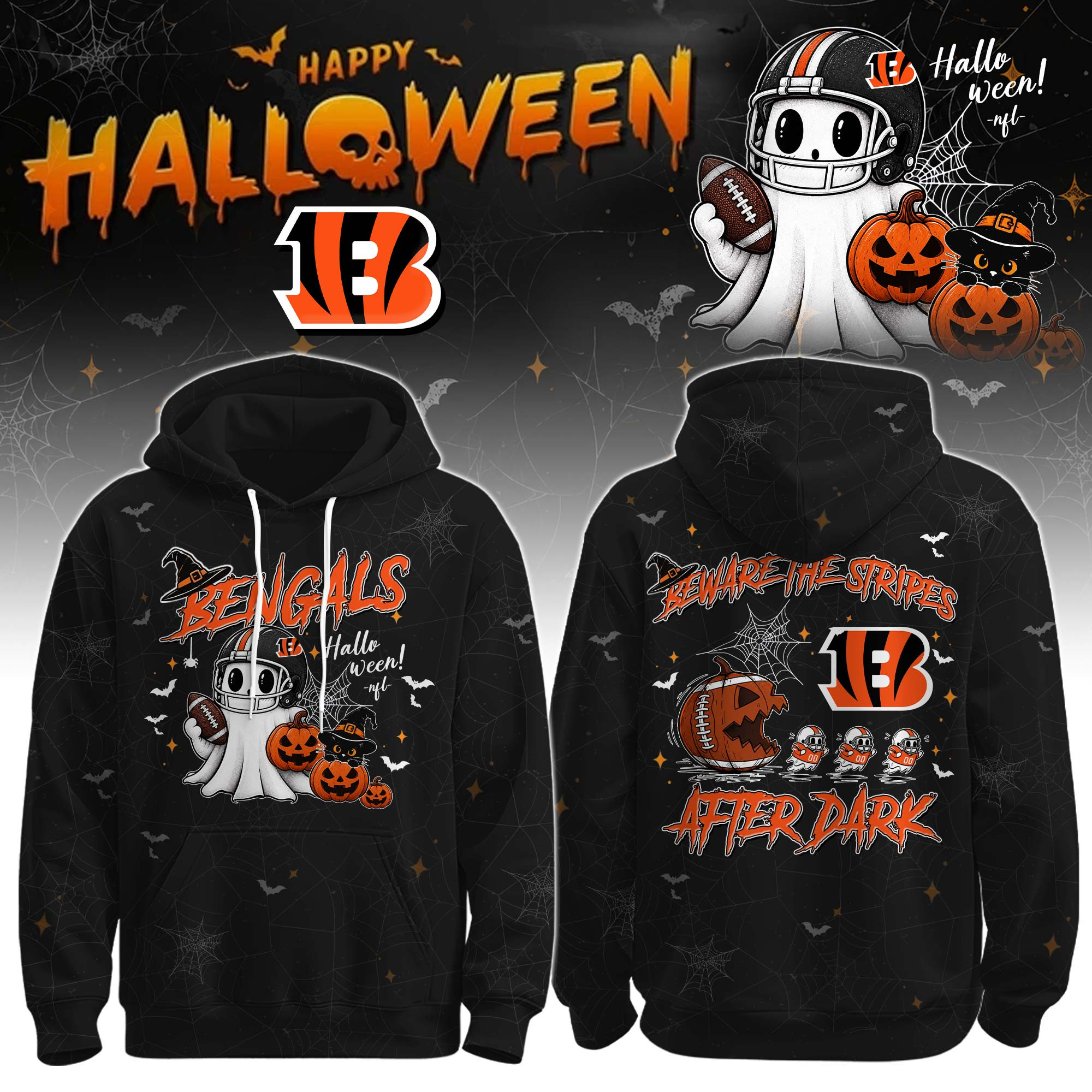 Cincinnati Bengals x Halloween Hoodie Bengals Football Pride Clothing Holiday Gifts 1 - Unicasport Cincinnati Bengals x Halloween Hoodie Bengals Football Pride Clothing Holiday Gifts