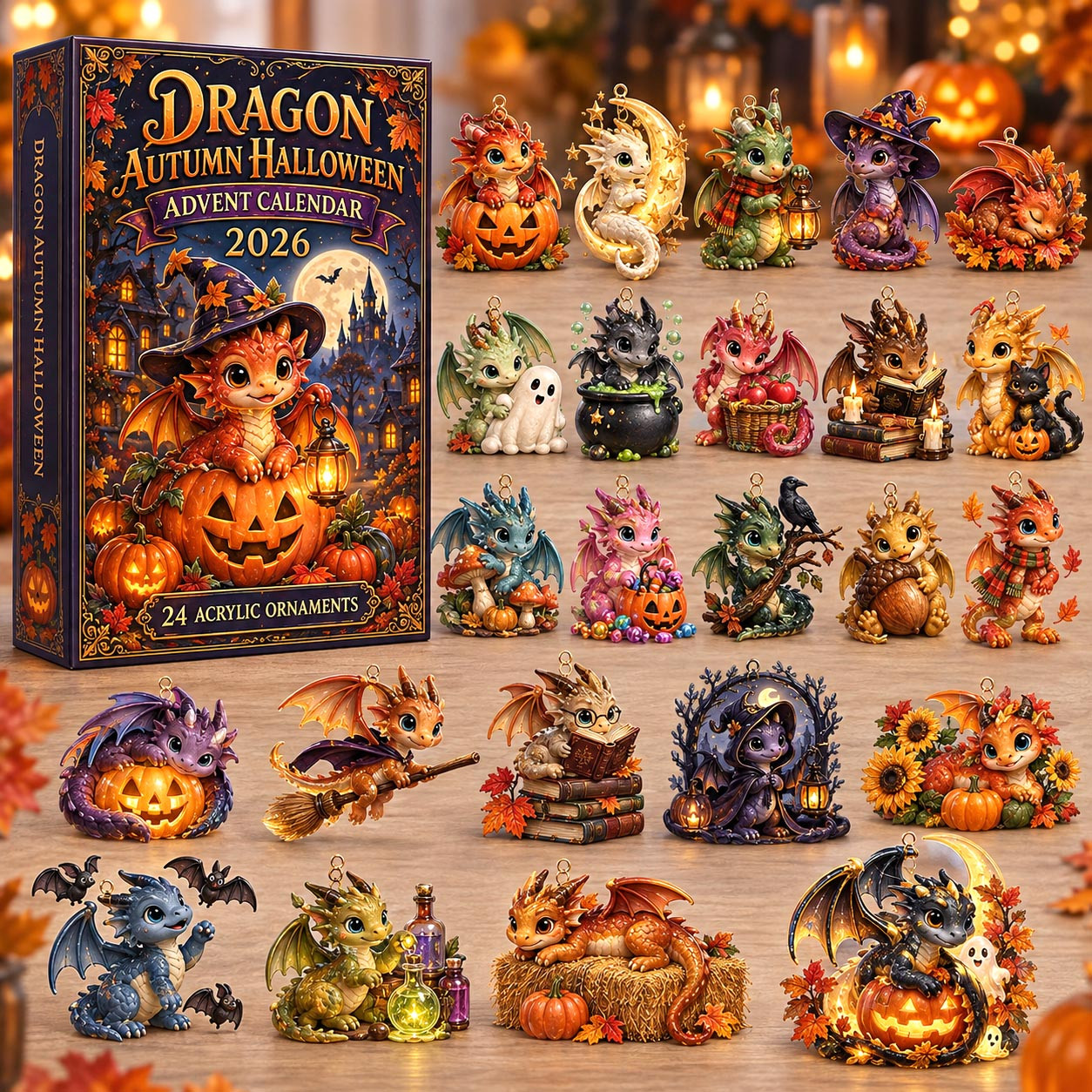 Autumn Halloween Dragon Advent Calendar 2026 24 Ornaments Christmas Gift For Men
