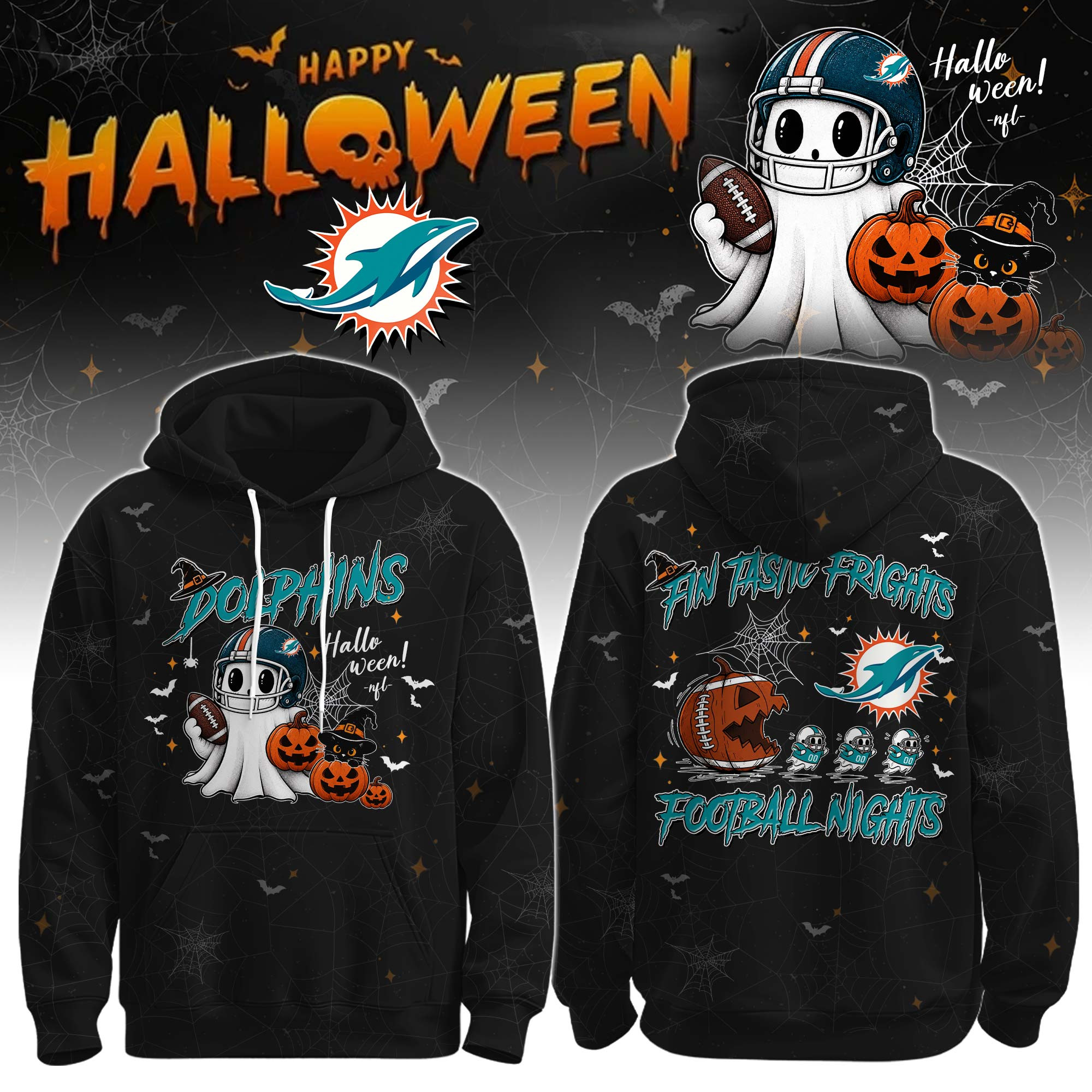 Miami Dolphins x Halloween Hoodie Dolphins Football NFL Clothing Sports Lovers Gift 1 - Unicasport Miami Dolphins x Halloween Hoodie Dolphins Football NFL Clothing Sports Lovers Gift