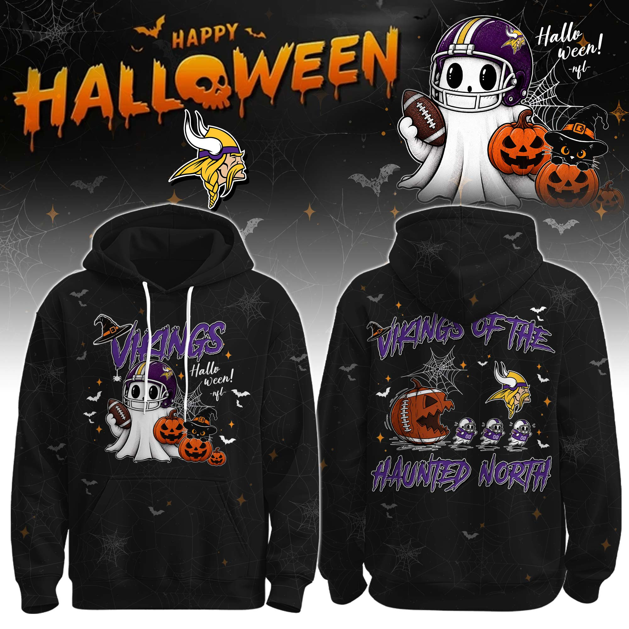 Minnesota Vikings x Halloween Hoodie Vikings Football Pride Gear Sportswear Gift 1 - Unicasport Minnesota Vikings x Halloween Hoodie Vikings Football Pride Gear Sportswear Gift