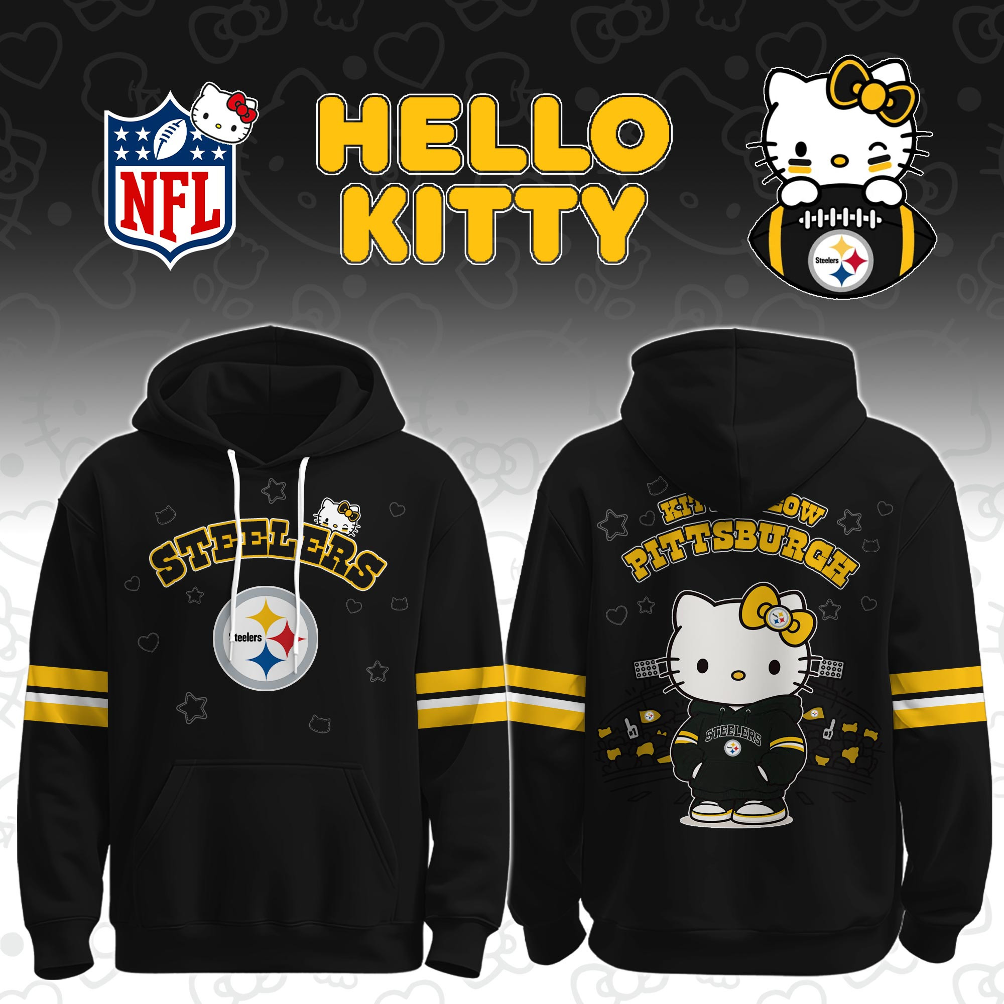 Pittsburgh Steelers x Hello Kitty Hoodie Steelers Gameday Outfits NFL Pride Gifts 1 - Unicasport Pittsburgh Steelers x Hello Kitty Hoodie Steelers Gameday Outfits NFL Pride Gifts