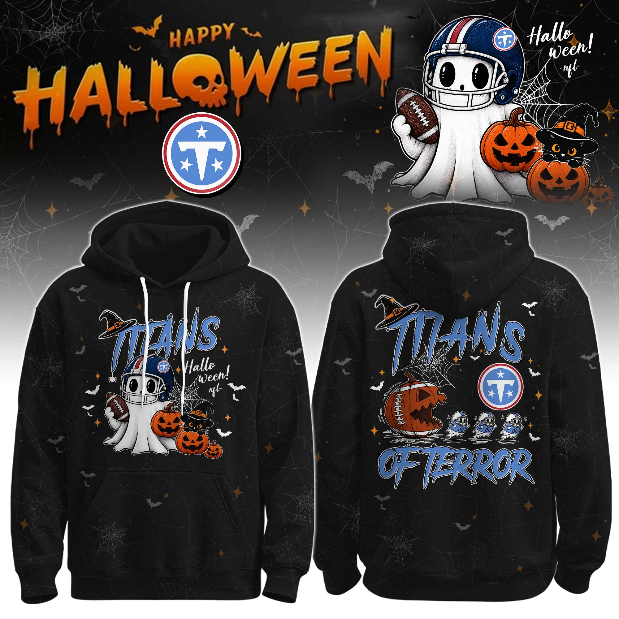 Tennessee Titans x Halloween Hoodie Titans Football Pride Apparel NFL Pride Gifts 1 - Unicasport Tennessee Titans x Halloween Hoodie Titans Football Pride Apparel NFL Pride Gifts