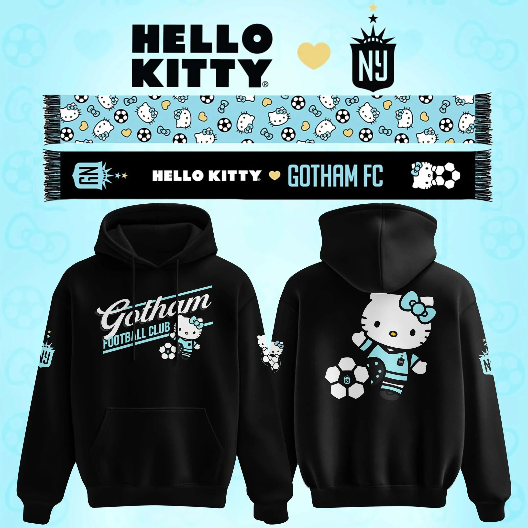Gotham FC X Hello Kitty Black Pullover Hoodie Gotham FC Apparel Gifts For Girlfriend 1 - Unicasport Gotham FC X Hello Kitty Black Pullover Hoodie Gotham FC Apparel Gifts For Girlfriend