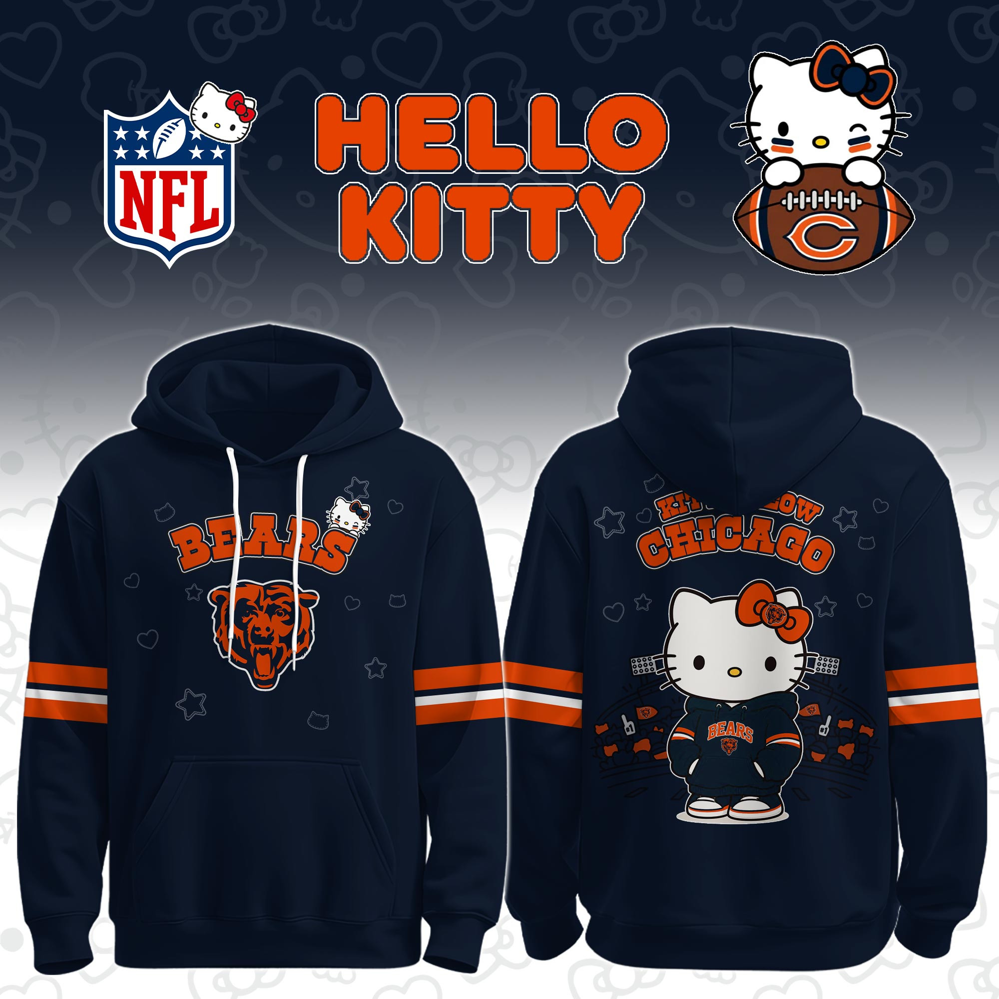 Chicago Bears x Hello Kitty Hoodie Bears Football NFL Attire Gifts For Friends
