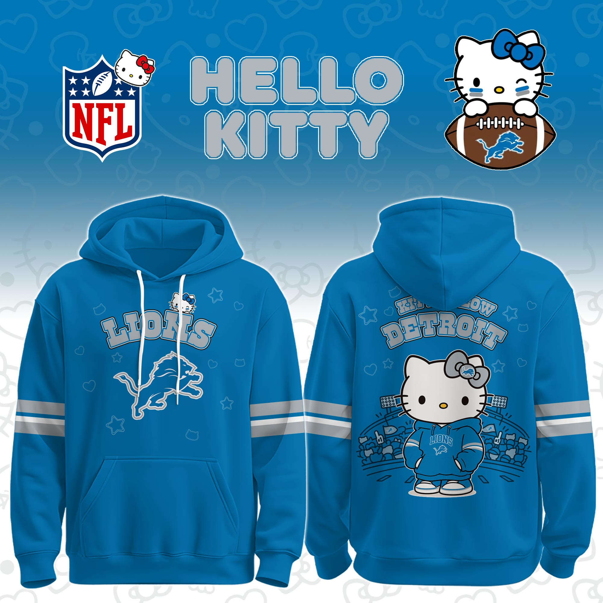 Detroit Lions x Hello Kitty Hoodie Lions Football NFL Apparel Gift For Sports Fan 1 - Unicasport Detroit Lions x Hello Kitty Hoodie Lions Football NFL Apparel Gift For Sports Fan