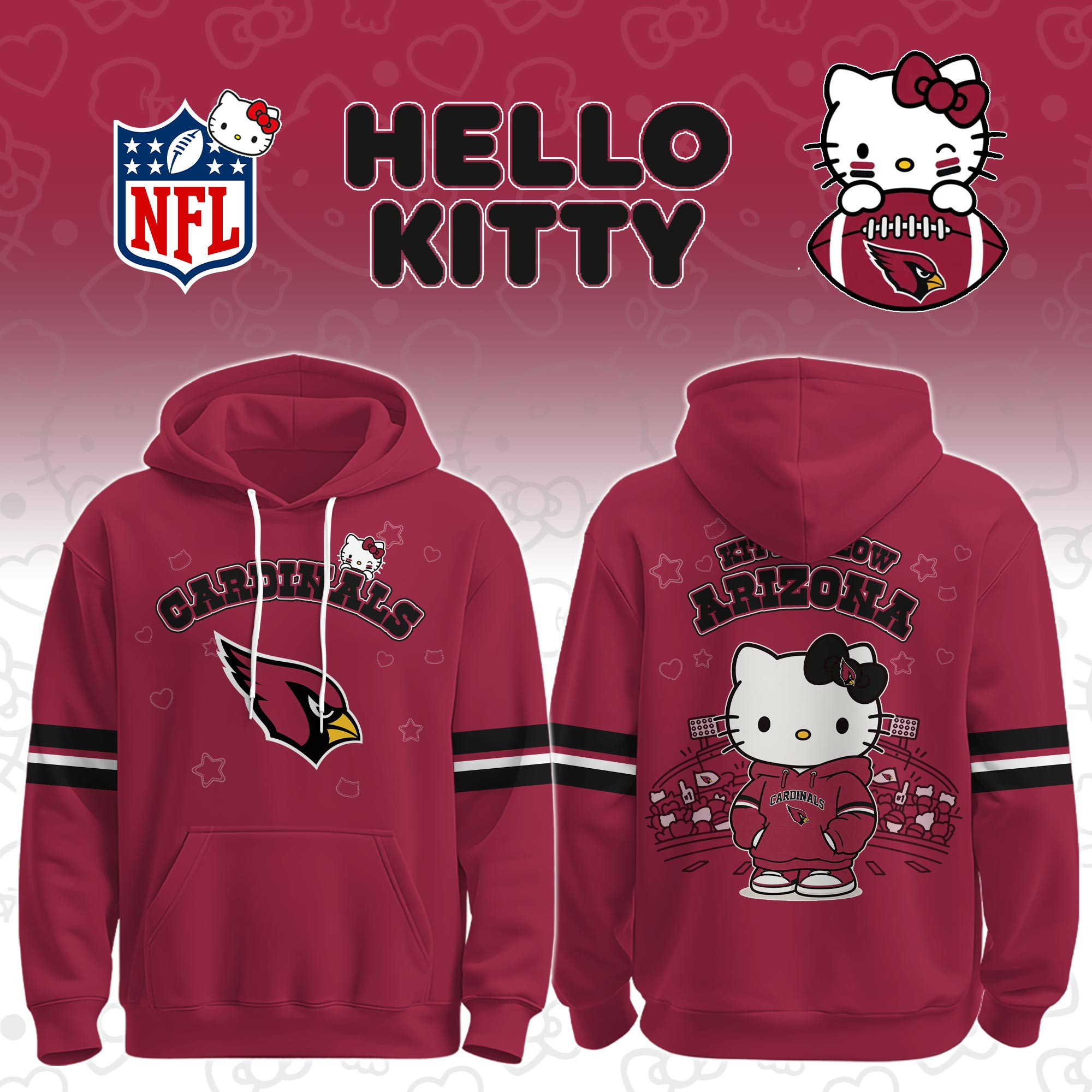 Arizona Cardinals x Hello Kitty Hoodie Cardinals Football Gear Sports Lovers Gift