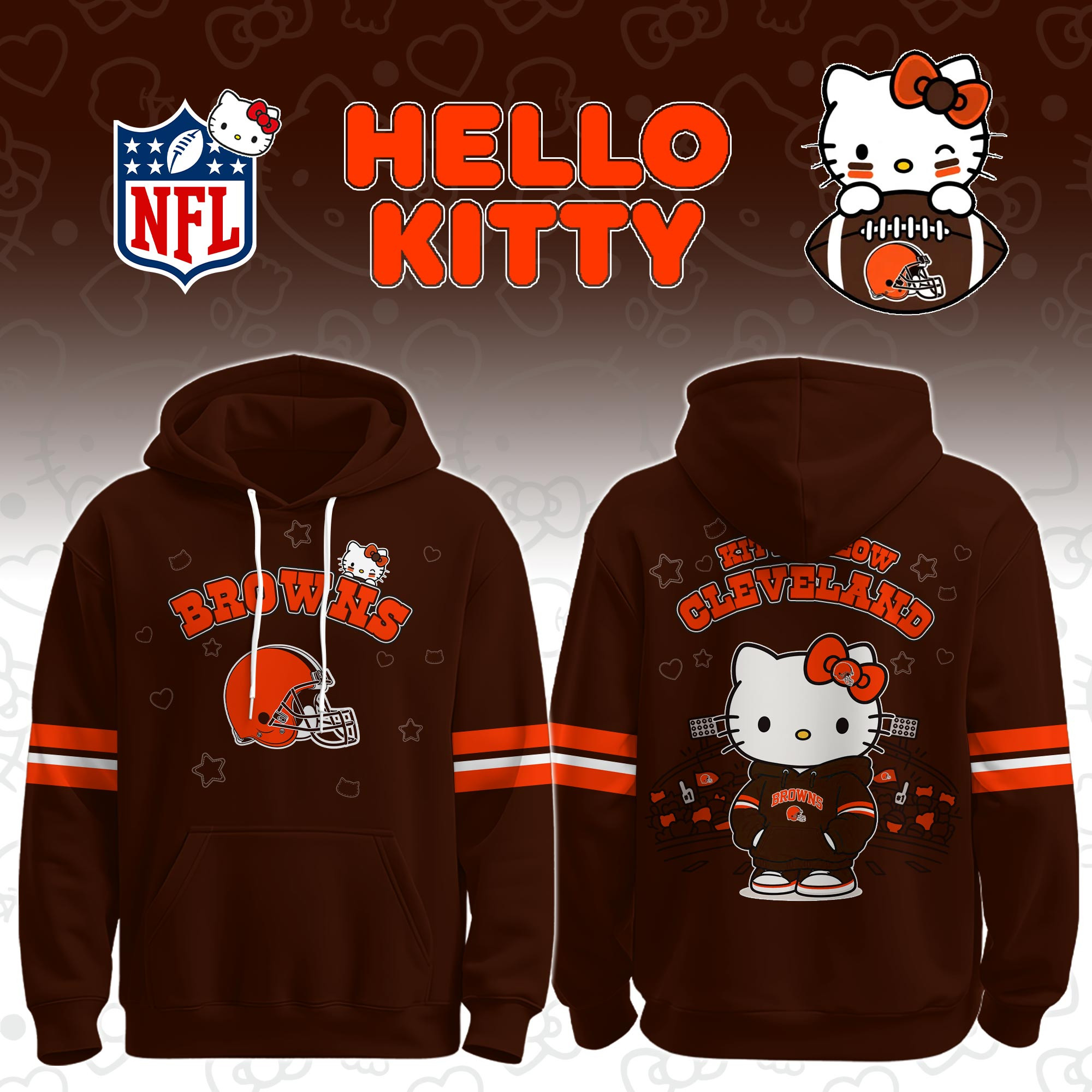 Cleveland Browns x Hello Kitty Hoodie Browns Football Outfits Gift For Sport Lovers 1 - Unicasport Cleveland Browns x Hello Kitty Hoodie Browns Football Outfits Gift For Sport Lovers