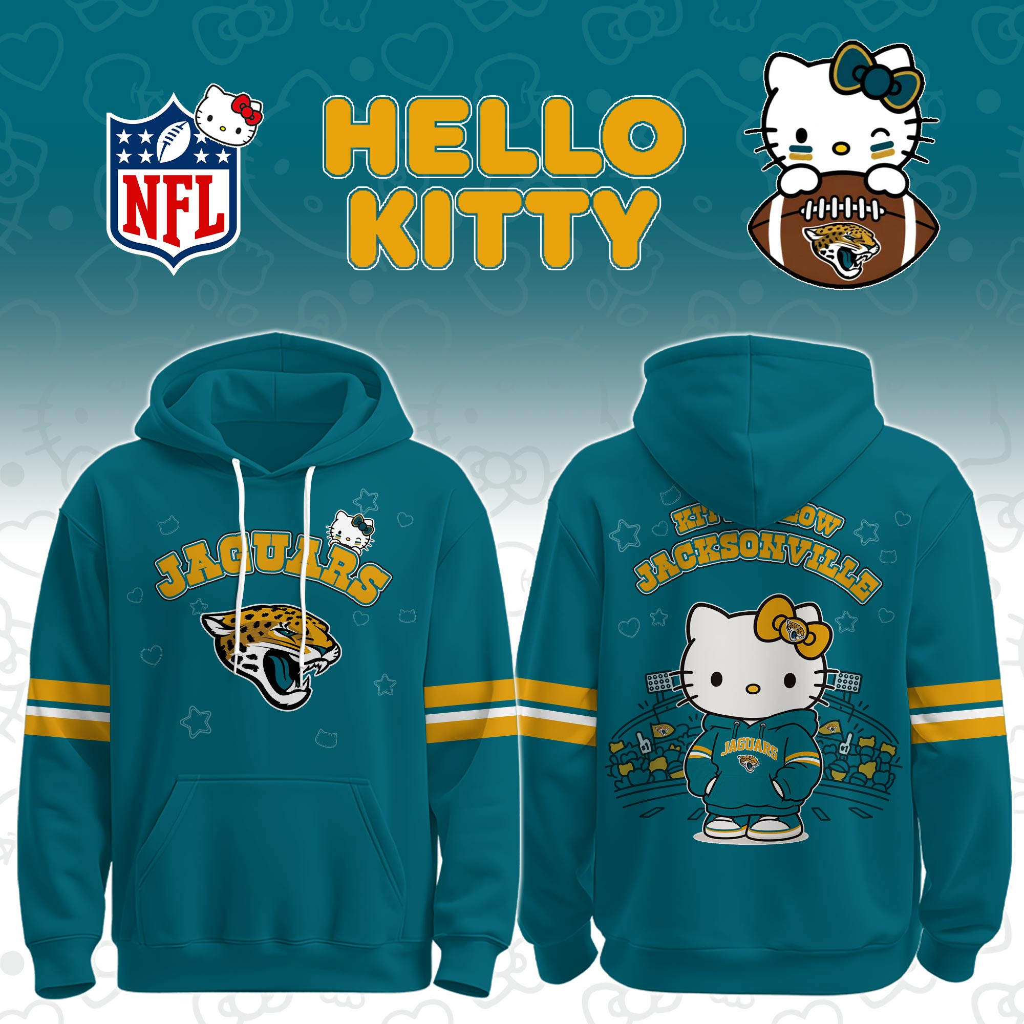 Jacksonville Jaguars x Hello Kitty Hoodie Jaguars Football Gear Sports Lovers Gift 1 - Unicasport Jacksonville Jaguars x Hello Kitty Hoodie Jaguars Football Gear Sports Lovers Gift