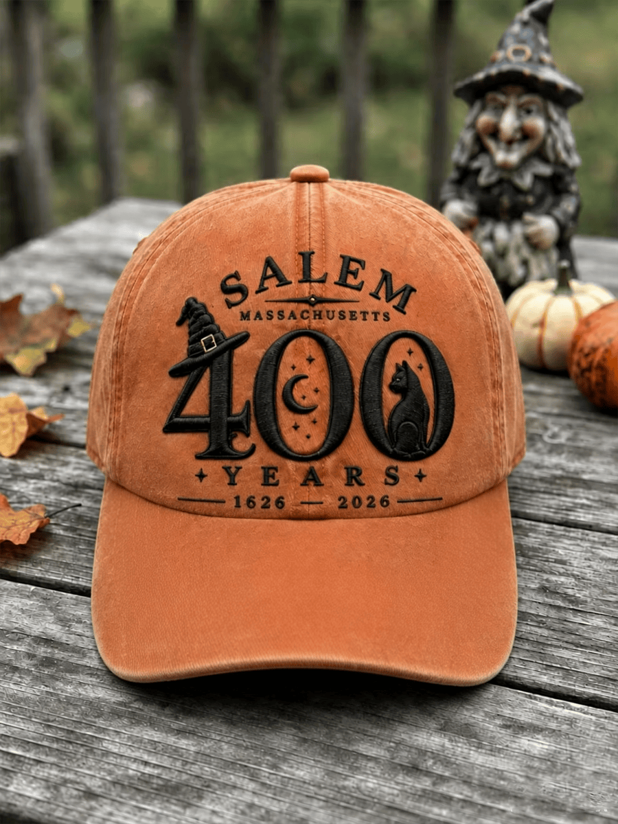 Vintage Salem 400 Years Anniversary Baseball Cap Orange Witch Trials Hat Gift For Her