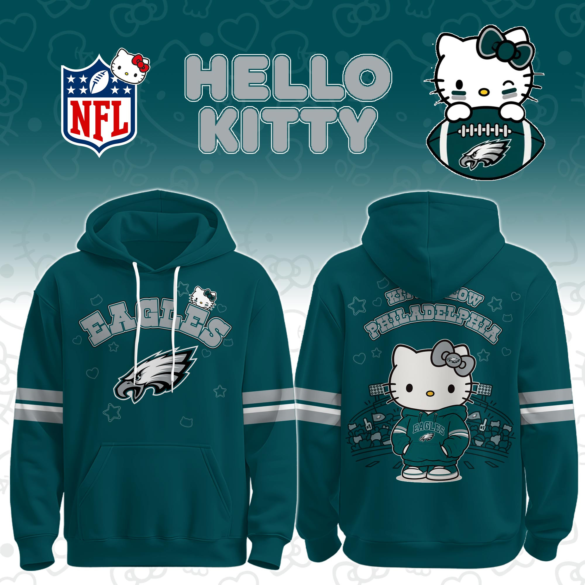 Philadelphia Eagles x Hello Kitty Hoodie Eagles Football NFL Gear Sports Fans Gifts