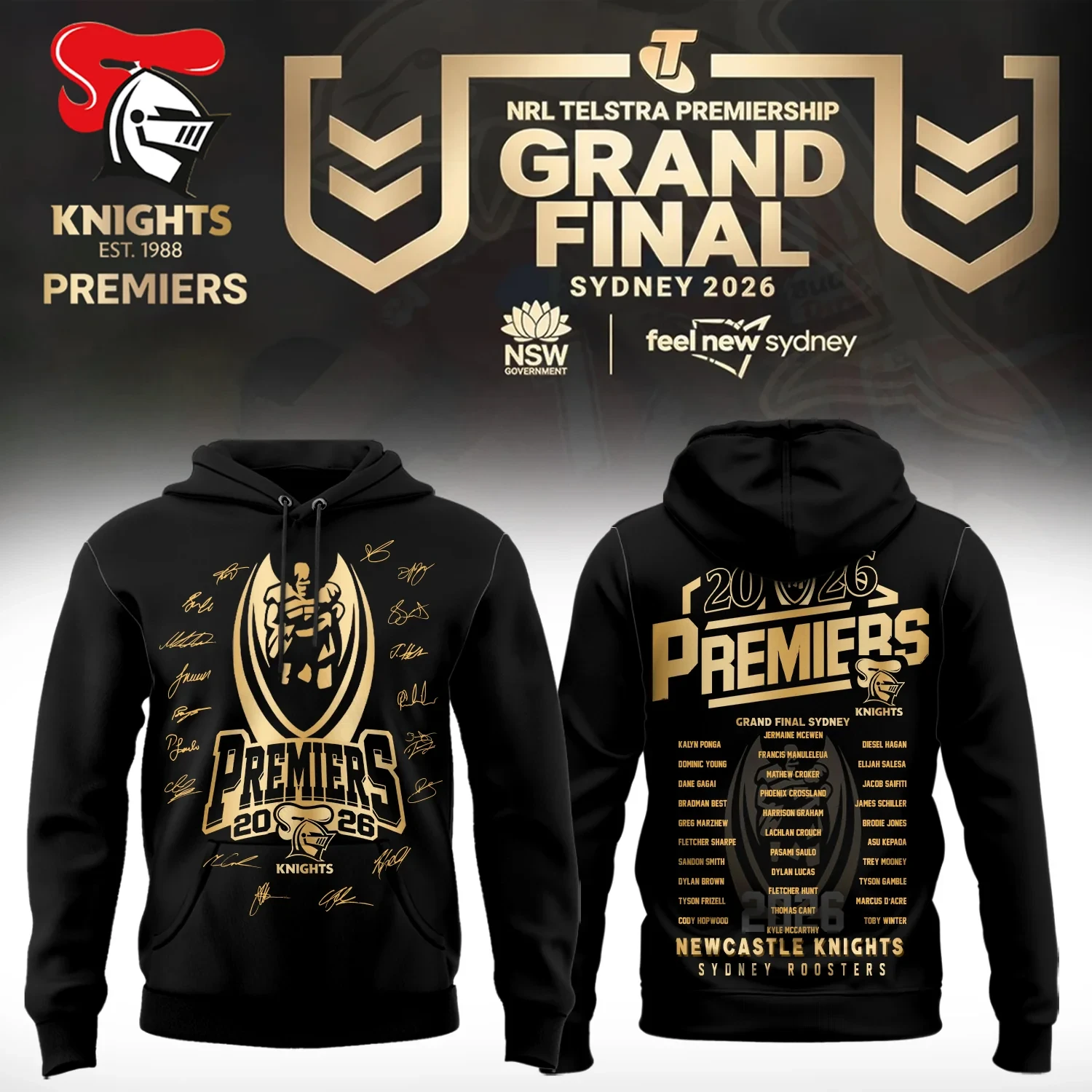 Newcastle Knights 2026 NRL Premiers Signed Hoodie Newcastle Knights Merch Best Fan Gifts 1 - Unicasport Newcastle Knights 2026 NRL Premiers Signed Hoodie Newcastle Knights Merch Best Fan Gifts