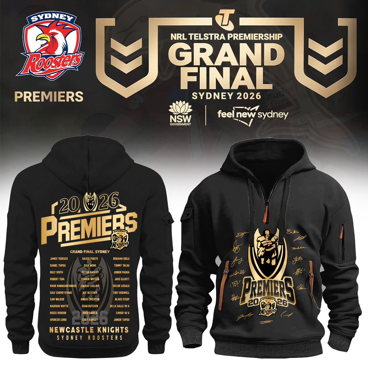 Sydney Roosters 2026 NRL Premiers Half Zip Hoodie Sydney Roosters Hooded Sweatshirt Best Fan Gear 1 - Unicasport Sydney Roosters 2026 NRL Premiers Half Zip Hoodie Sydney Roosters Hooded Sweatshirt Best Fan Gear