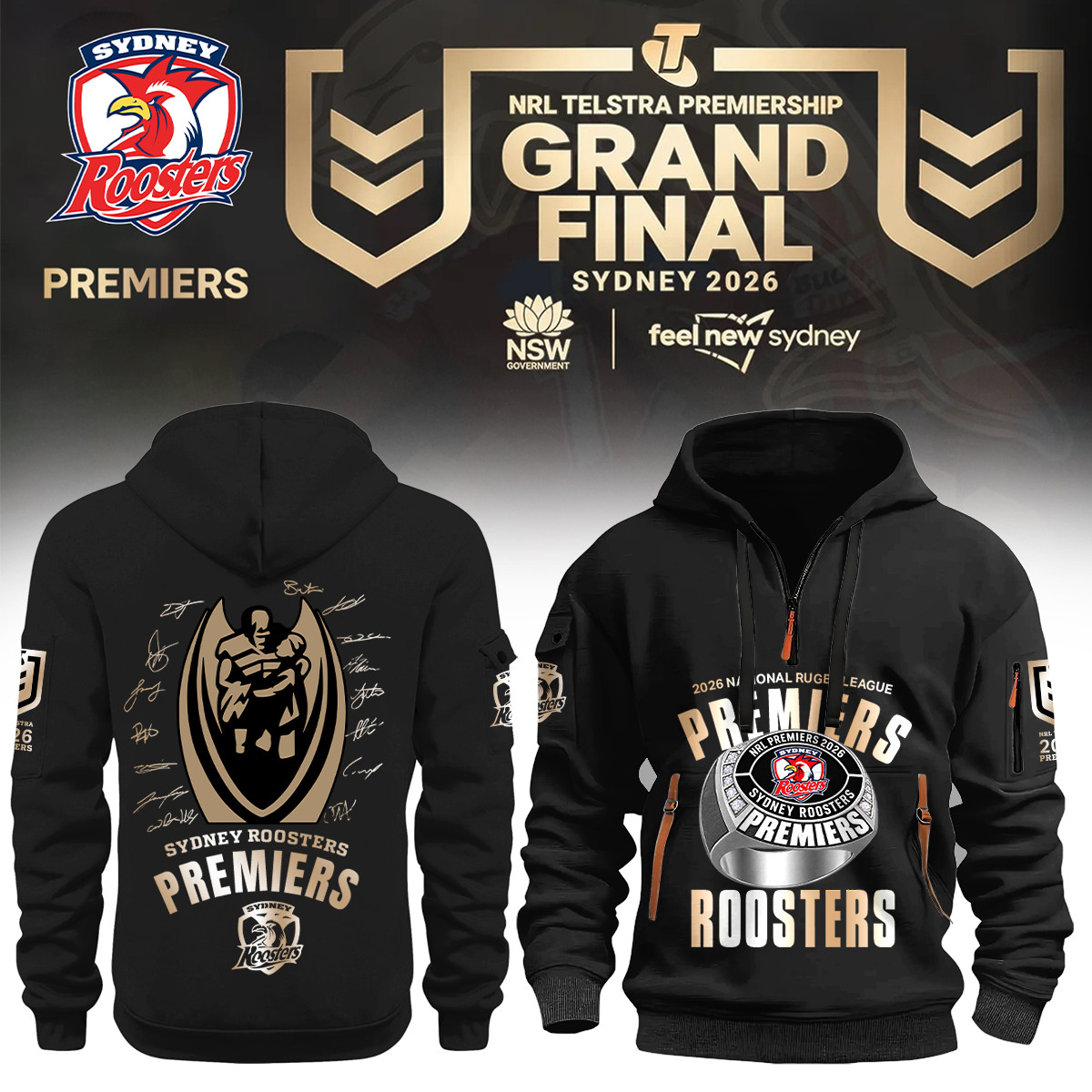 Sydney Roosters 2026 NRL Premiers Half Zip Hoodie Sydney Roosters Clothing Best Fan Gear 1 - Unicasport Sydney Roosters 2026 NRL Premiers Half Zip Hoodie Sydney Roosters Clothing Best Fan Gear