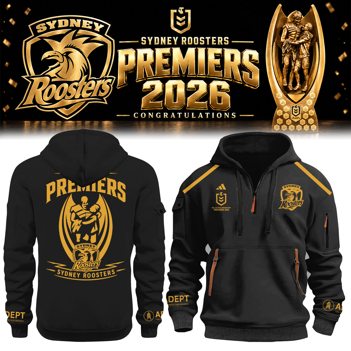Sydney Roosters Merch 2026 NRL Premiers Half Zip Hoodie Presents For Husband 1 - Unicasport Sydney Roosters Merch 2026 NRL Premiers Half Zip Hoodie Presents For Husband