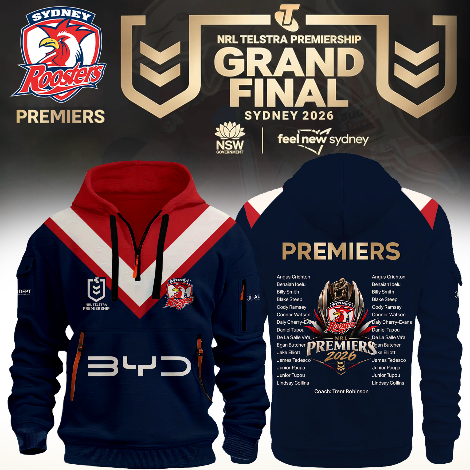 Sydney Roosters 2026 NRL Premiers Half Zip Hoodie Sydney Roosters Apparel Cool Gift For Fan 1 - Unicasport Sydney Roosters 2026 NRL Premiers Half Zip Hoodie Sydney Roosters Apparel Cool Gift For Fan
