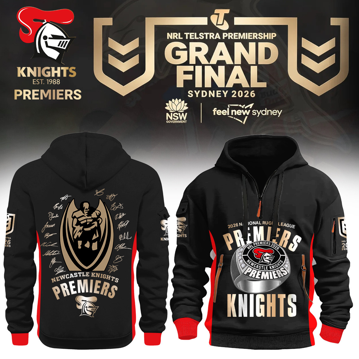 Newcastle Knights Merch 2026 NRL Premiers Half Zip Hoodie Unique Fan Gear 1 - Unicasport Newcastle Knights Merch 2026 NRL Premiers Half Zip Hoodie Unique Fan Gear