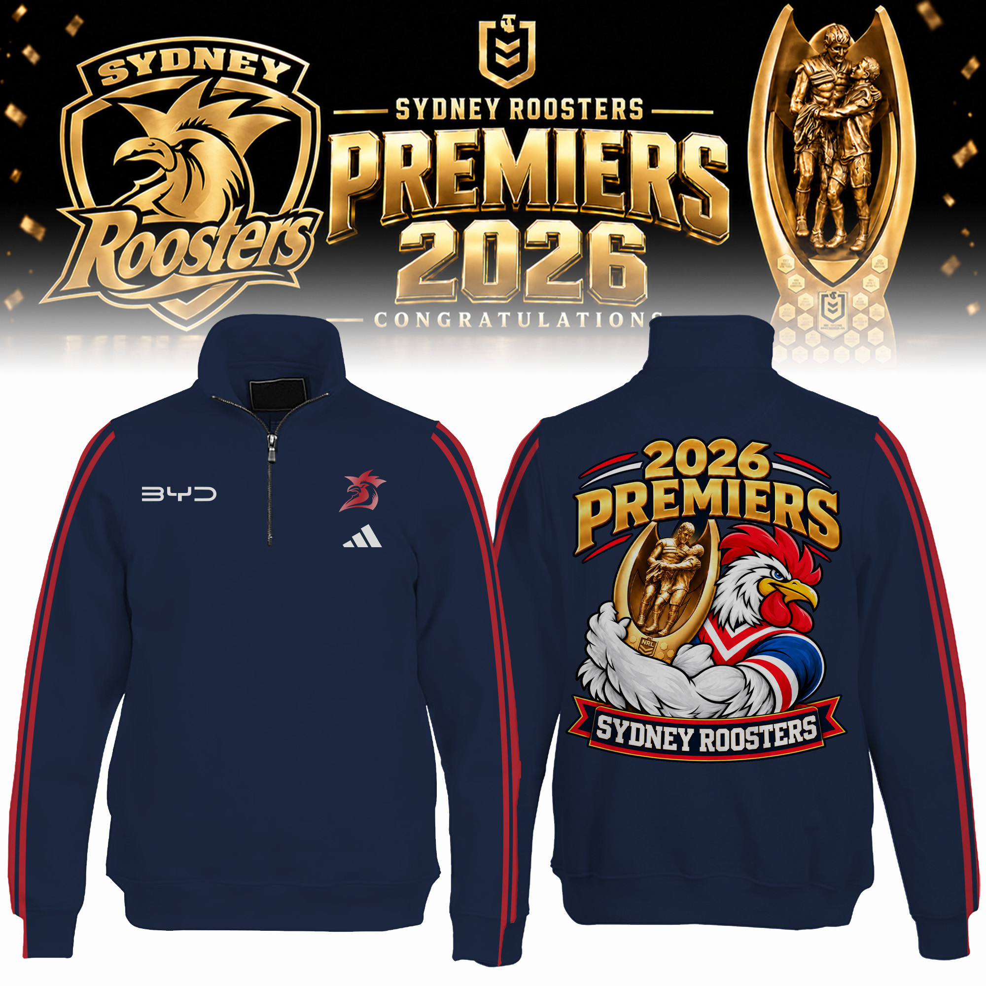 Sydney Roosters 2026 NRL Premiers Zip Sweatshirt Sydney Roosters Apparel Best Fan Gear 1 - Unicasport Sydney Roosters 2026 NRL Premiers Zip Sweatshirt Sydney Roosters Apparel Best Fan Gear