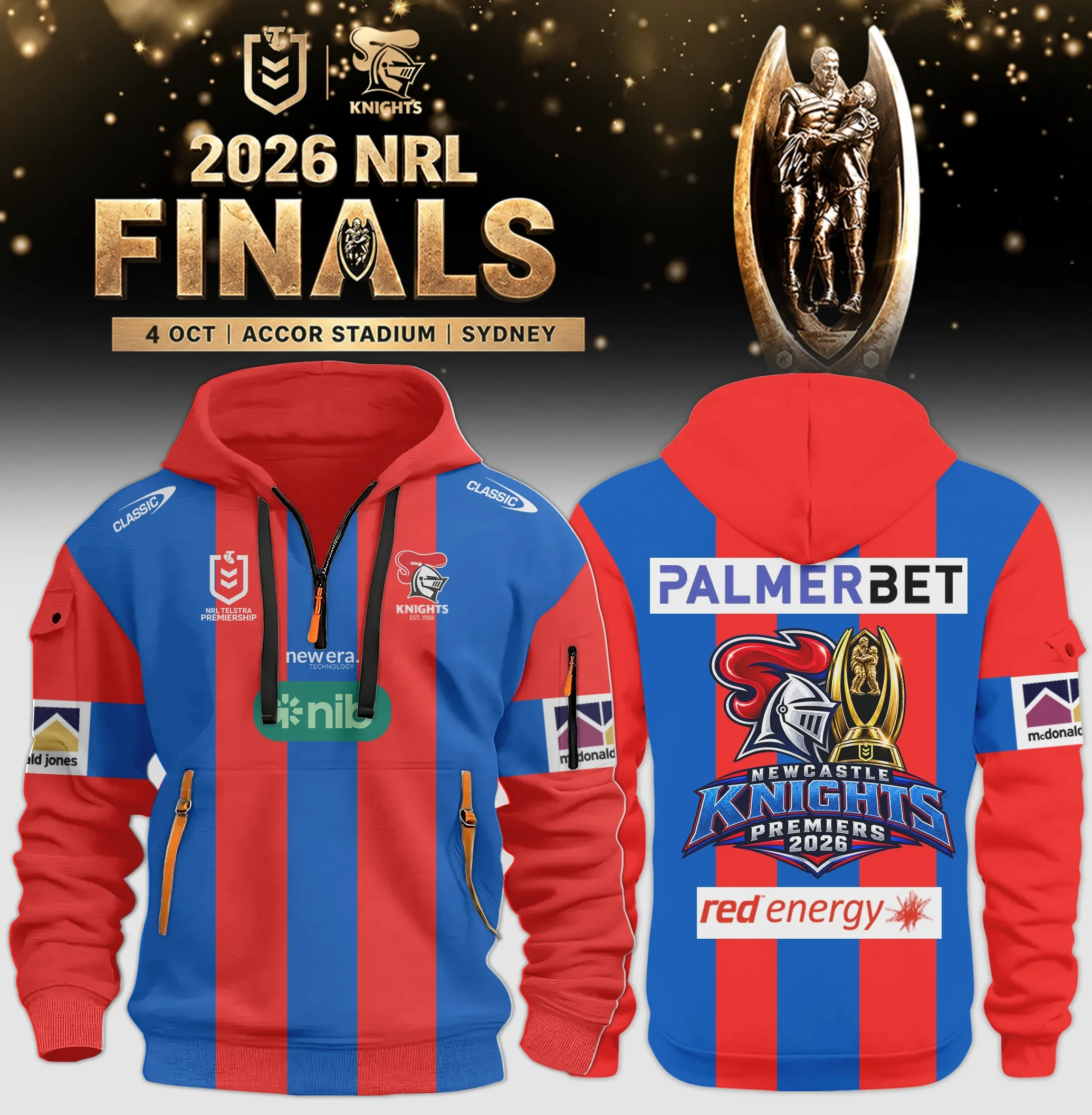 Newcastle Knights Merch 2026 NRL Premiers Half Zip Hoodie Rugby Lover Gift Ideas 1 - Unicasport Newcastle Knights Merch 2026 NRL Premiers Half Zip Hoodie Rugby Lover Gift Ideas