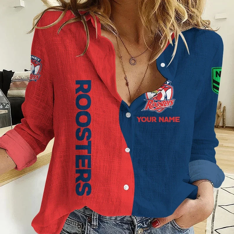 Custom Sydney Roosters Merch 2026 NRL Button Up Long Sleeve Shirt Best Gifts For Rugby Fans