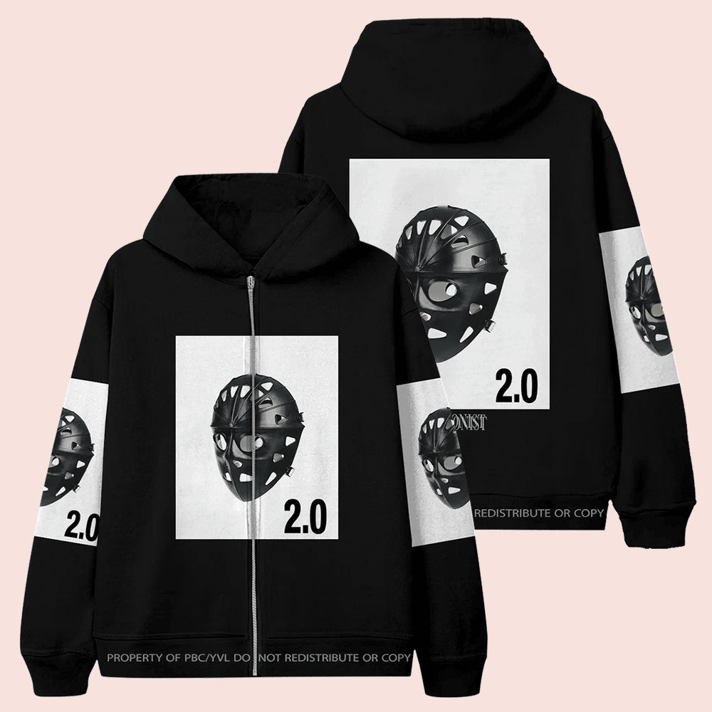 Playboi Carti Merch Antagonist 2.0 Hockey Mask Zip Hoodie Gift For Underground Rap Fans