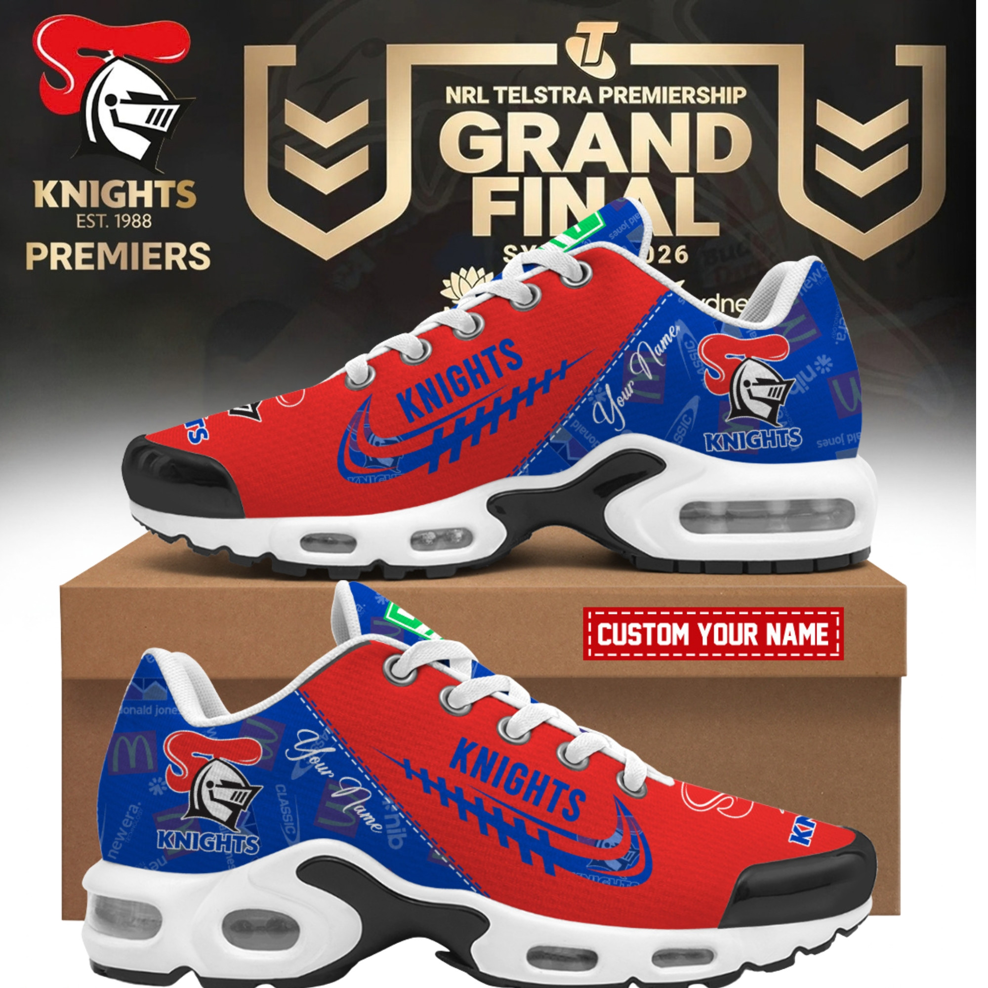 Personalized Newcastle Knights Merch 2026 NRL Premiers Sneakers Gift Ideas For Rugby Lovers