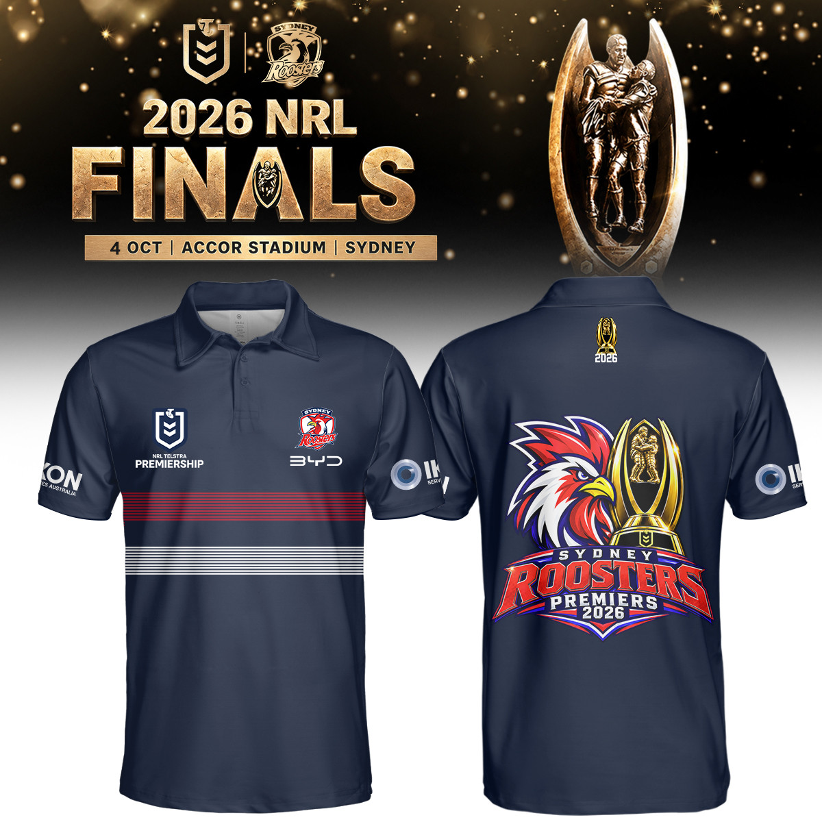 Sydney Roosters Merch 2026 NRL Premiers Polo Shirt Sydney Roosters Clothing Fan Gears