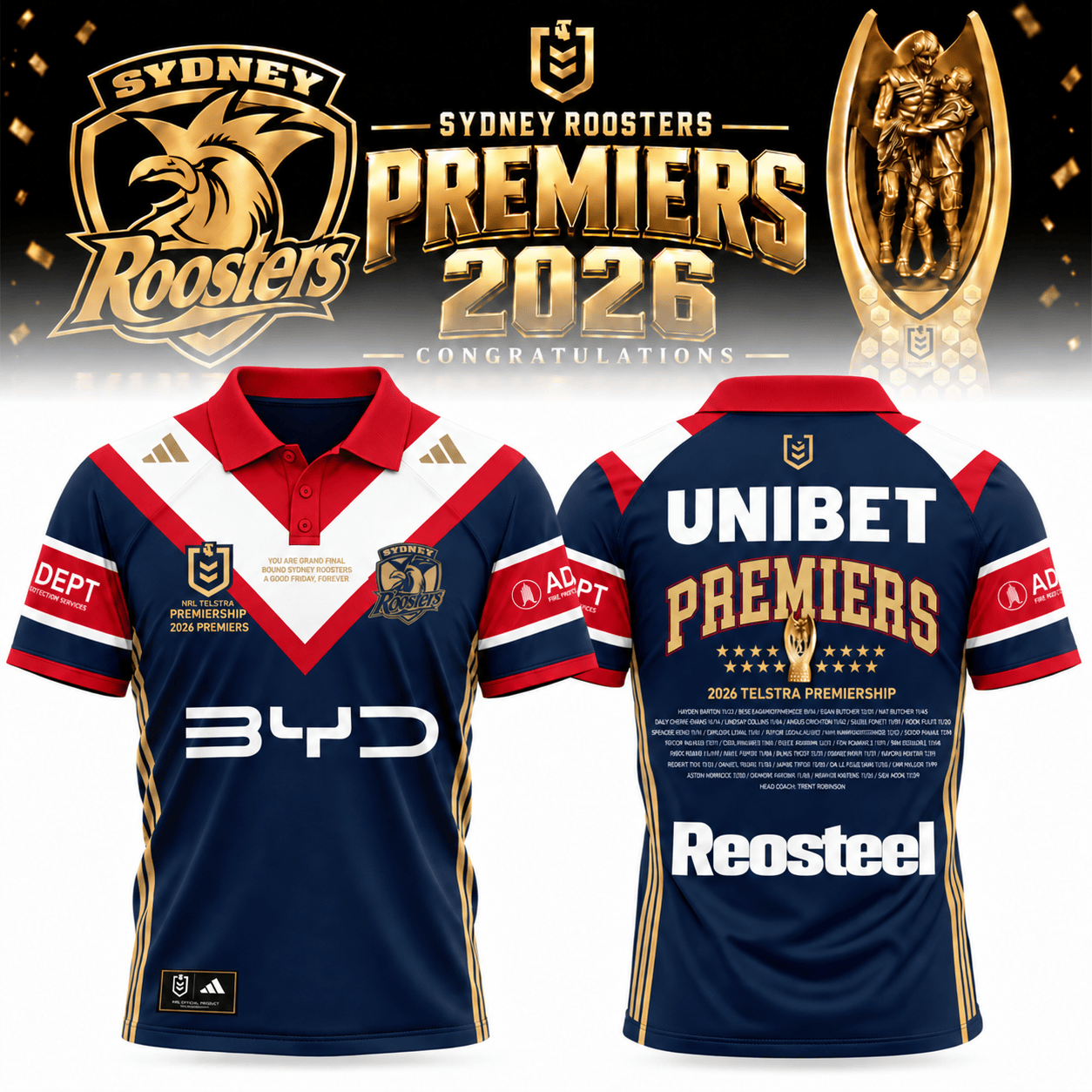 Sydney Roosters Merch 2026 NRL Premiers Polo Shirt Unique Gifts Ideas For Husband
