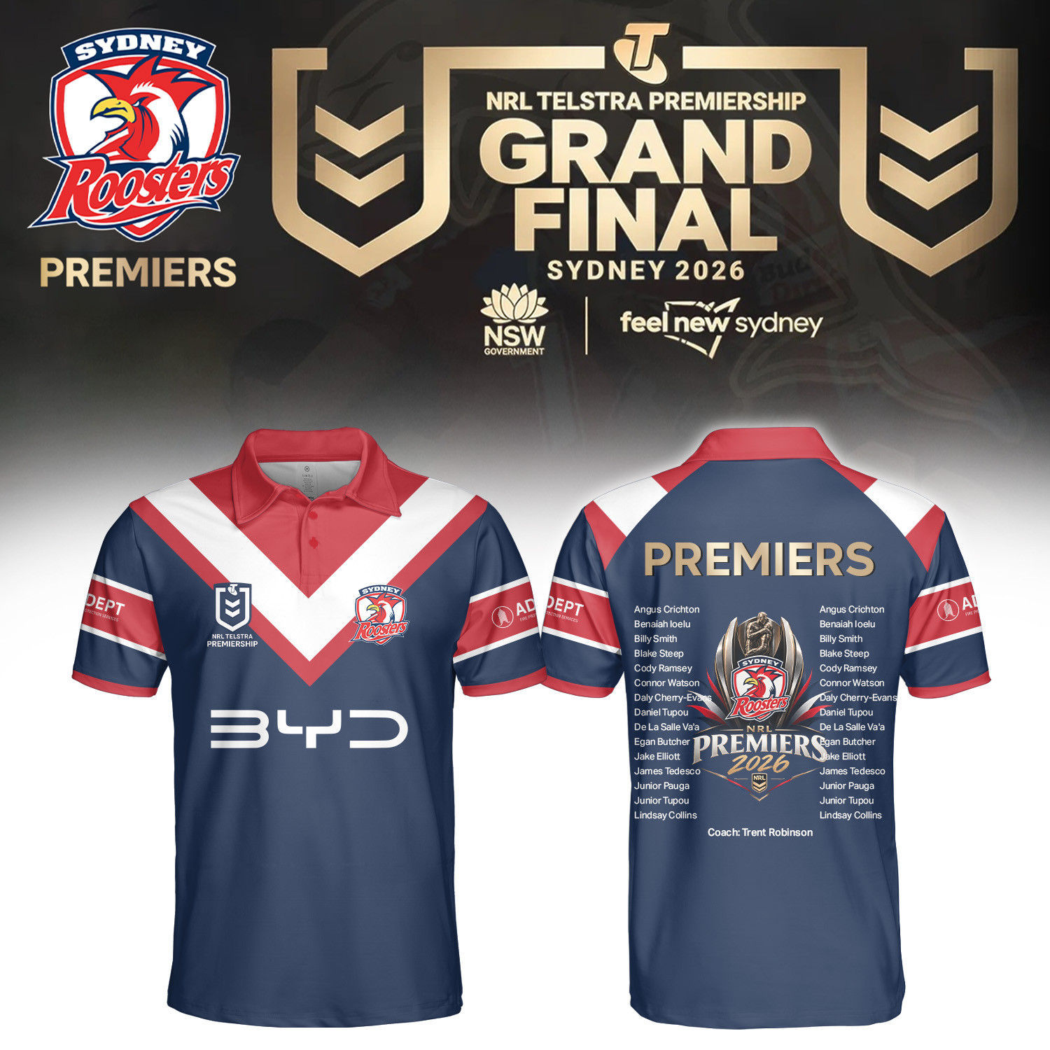 Sydney Roosters NRL 2026 Premiers Polo Shirt Sydney Roosters Clothes Best Gifts For Rugby Fans