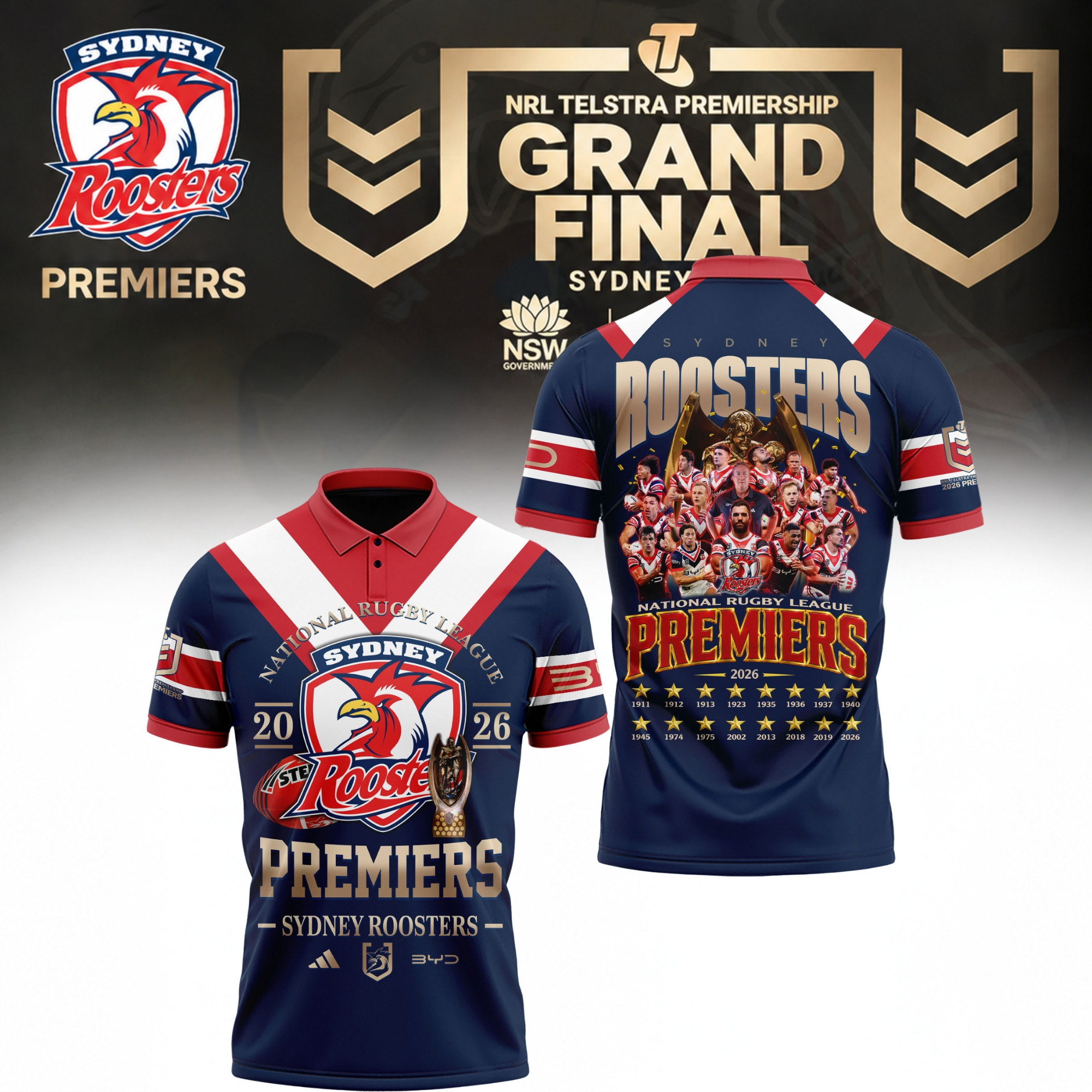 Sydney Roosters NRL 2026 Premiers Polo Shirt Sydney Roosters NRL 2026 Premiers Birthday Gifts For Boyfriend