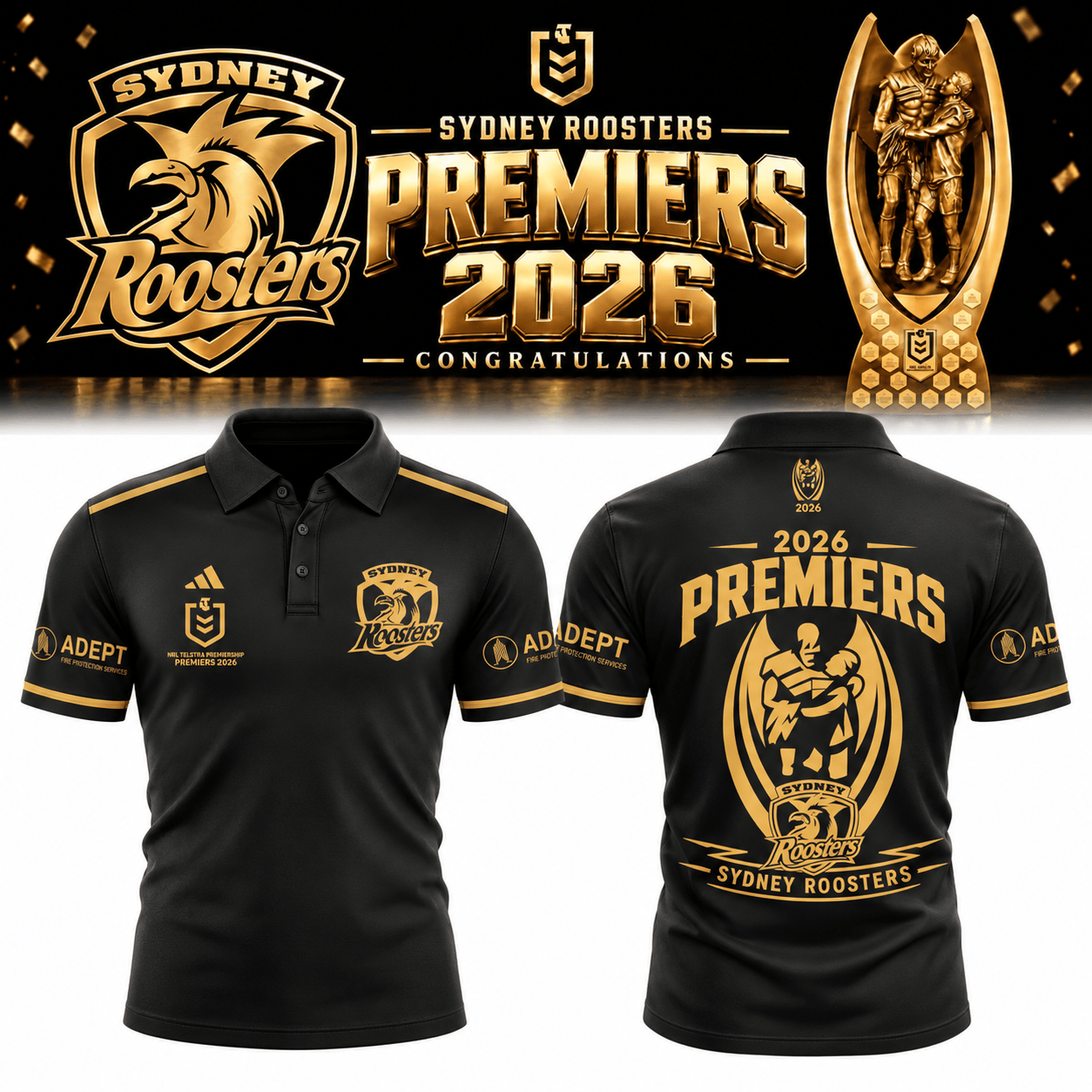 Sydney Roosters NRL 2026 Premiers Polo Shirt Sydney Roosters Apparel Best Fan Gears