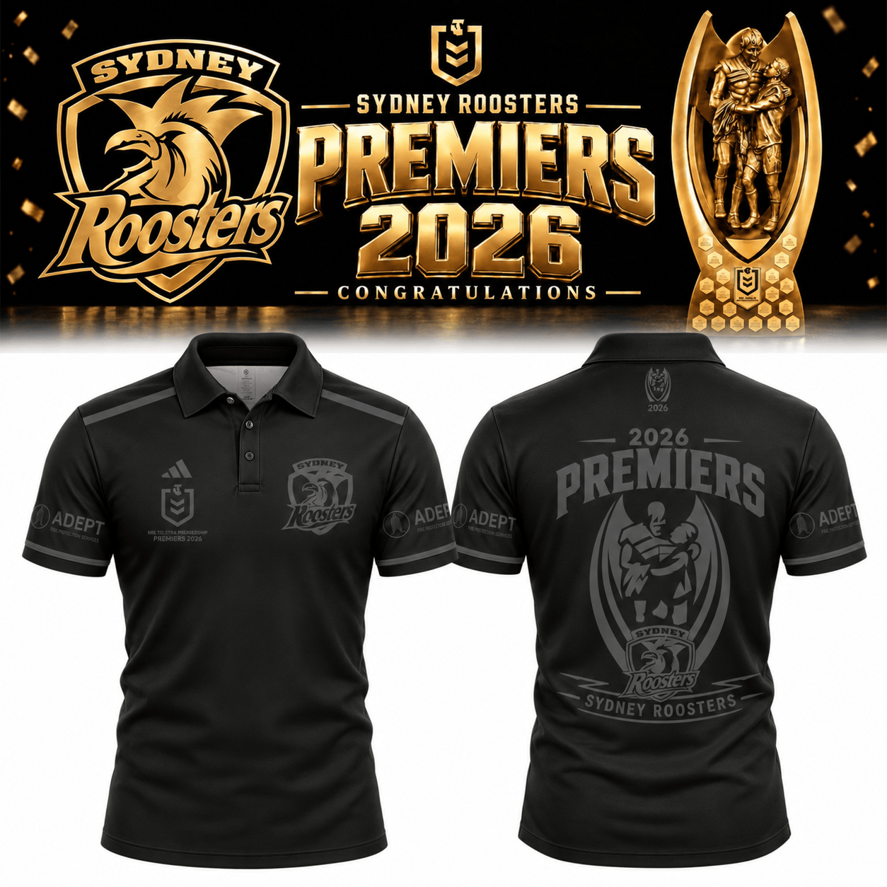 Sydney Roosters NRL 2026 Premiers Polo Shirt Sydney Roosters Gear Gifts For Rugby Lovers