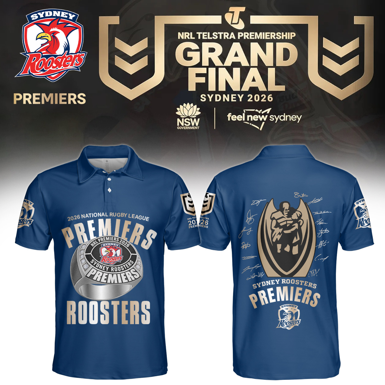 Sydney Roosters NRL 2026 Premiers Polo Shirt Sydney Roosters Merch Unique Fan Gear