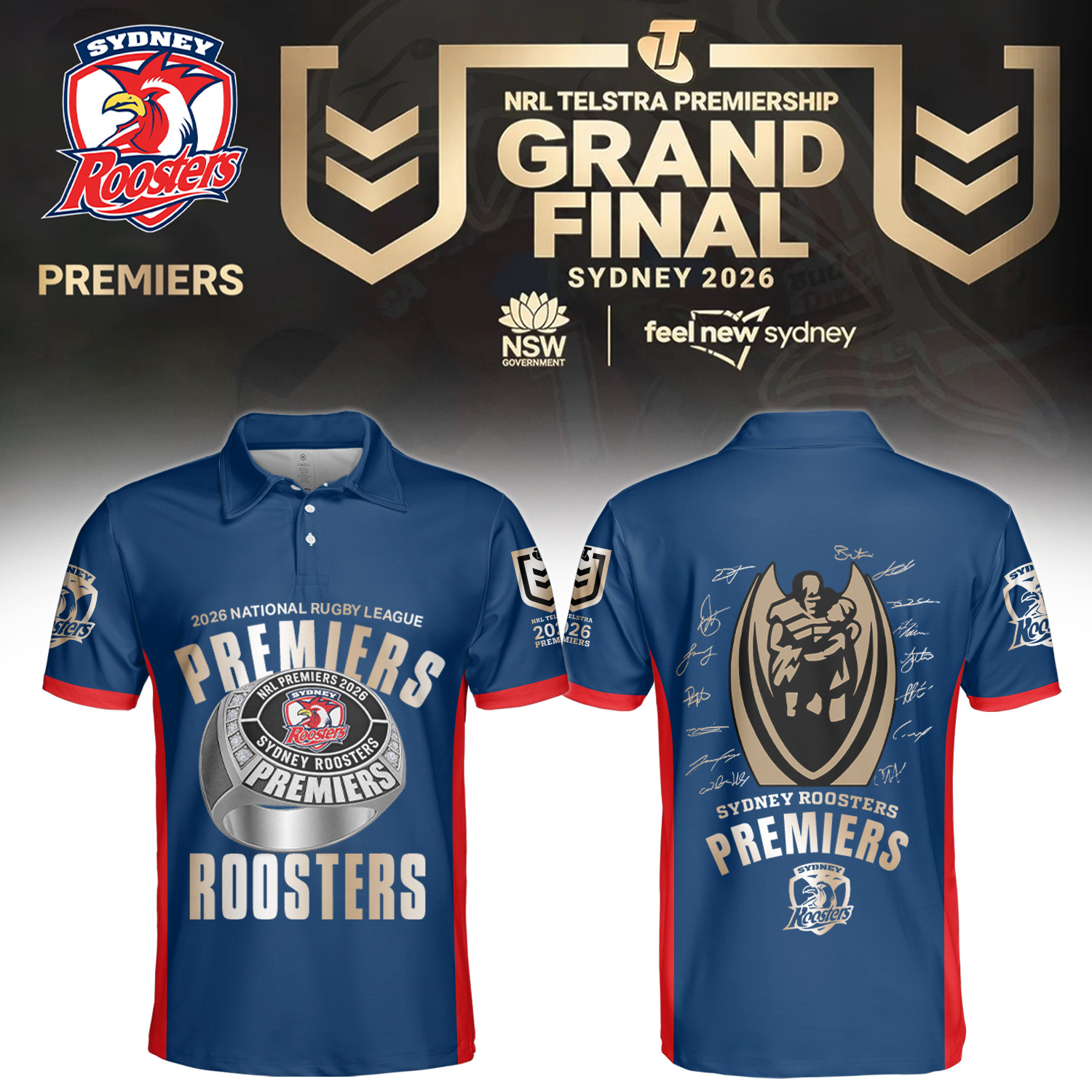 Sydney Roosters Merch 2026 NRL Premiers Signed Polo Shirt Best Gift Ideas For Best Friends