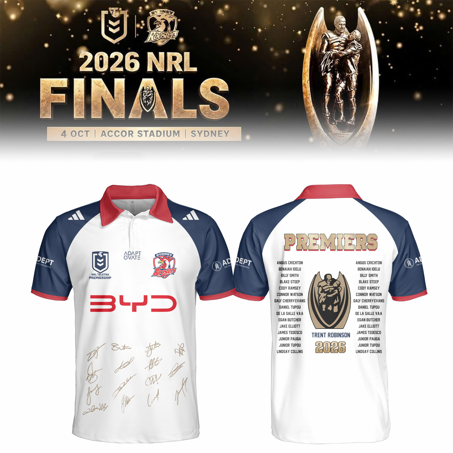 Sydney Roosters NRL 2026 Premiers Signed Polo Shirt Sydney Roosters Clothes