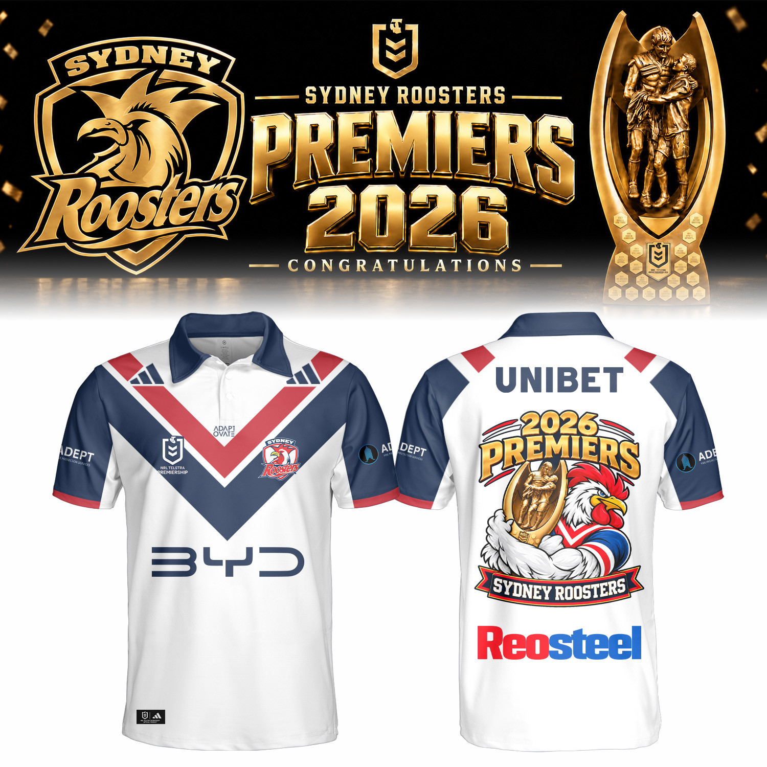 Sydney Roosters NRL 2026 Premiers Polo Shirt Sydney Roosters Apparel Present For Boyfriend