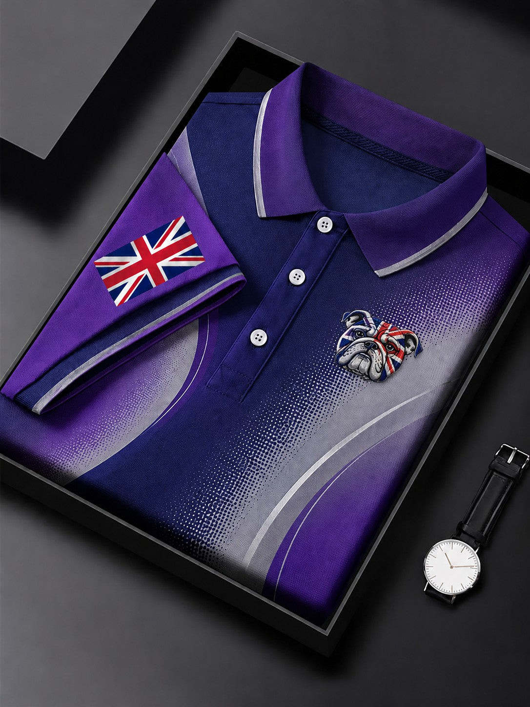 British Bulldog Merch Union Jack Crest Polo Shirt 90s Clothes Gift For Husband