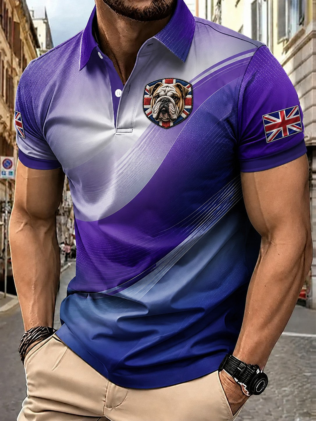 British Bulldog Merch Union Jack Crest Polo Shirt 90s Clothing Gift For Dad