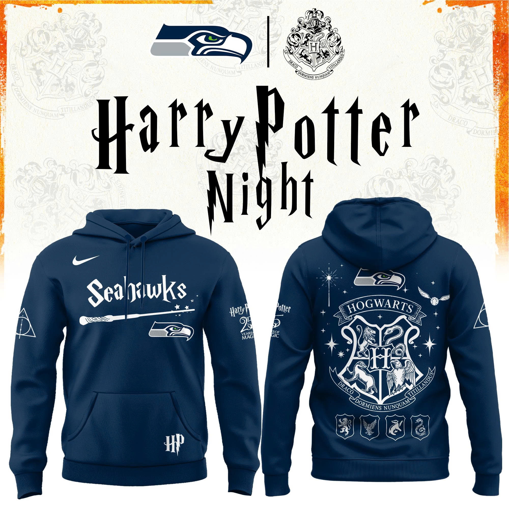 Seattle Seahawks Merch x Harry Potter Night Hoodie Best Gifts For The 12s